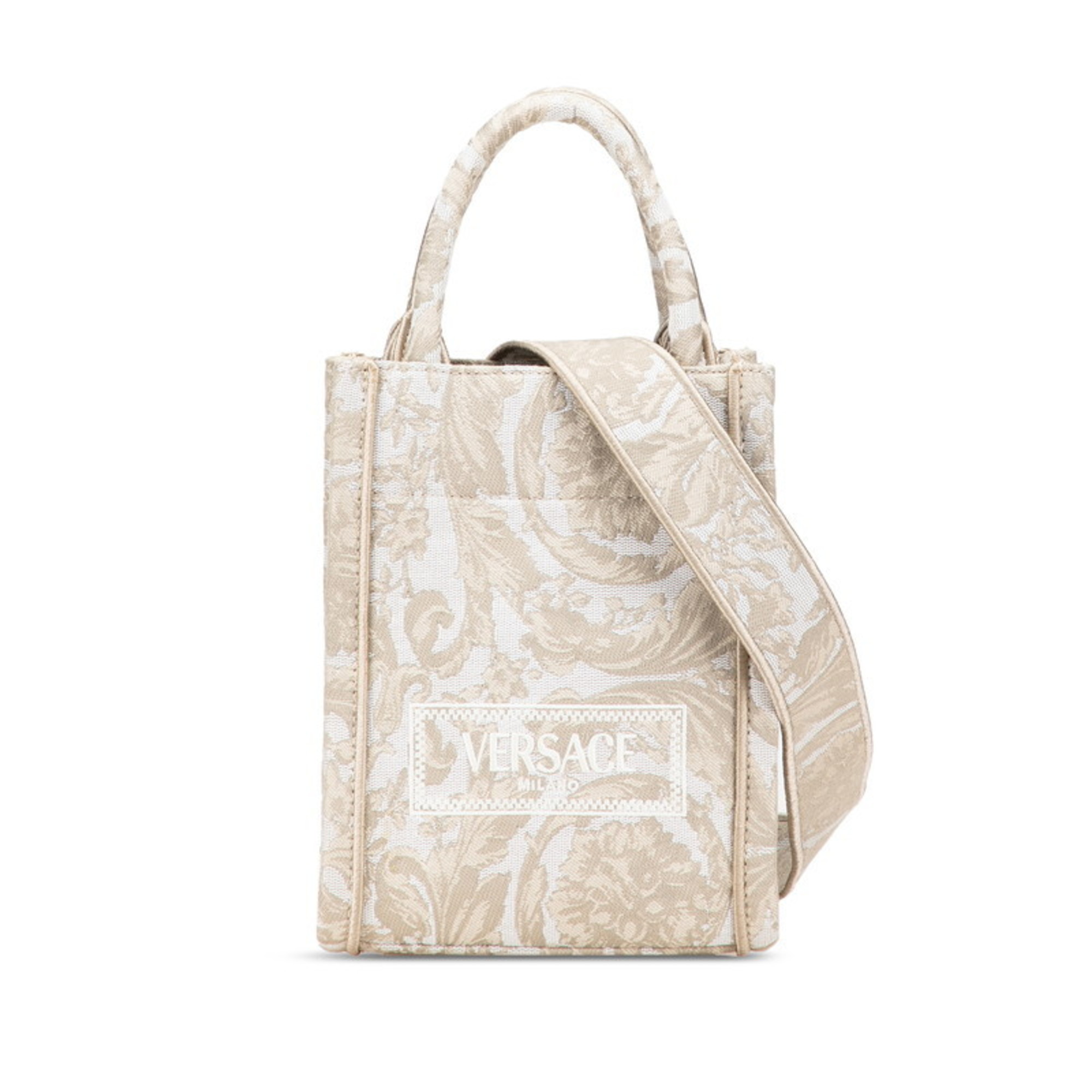 Versace Barocco Athena Mini Tote Bag/Shoulder Bag, 2-Way, Beige Canvas, Women’s