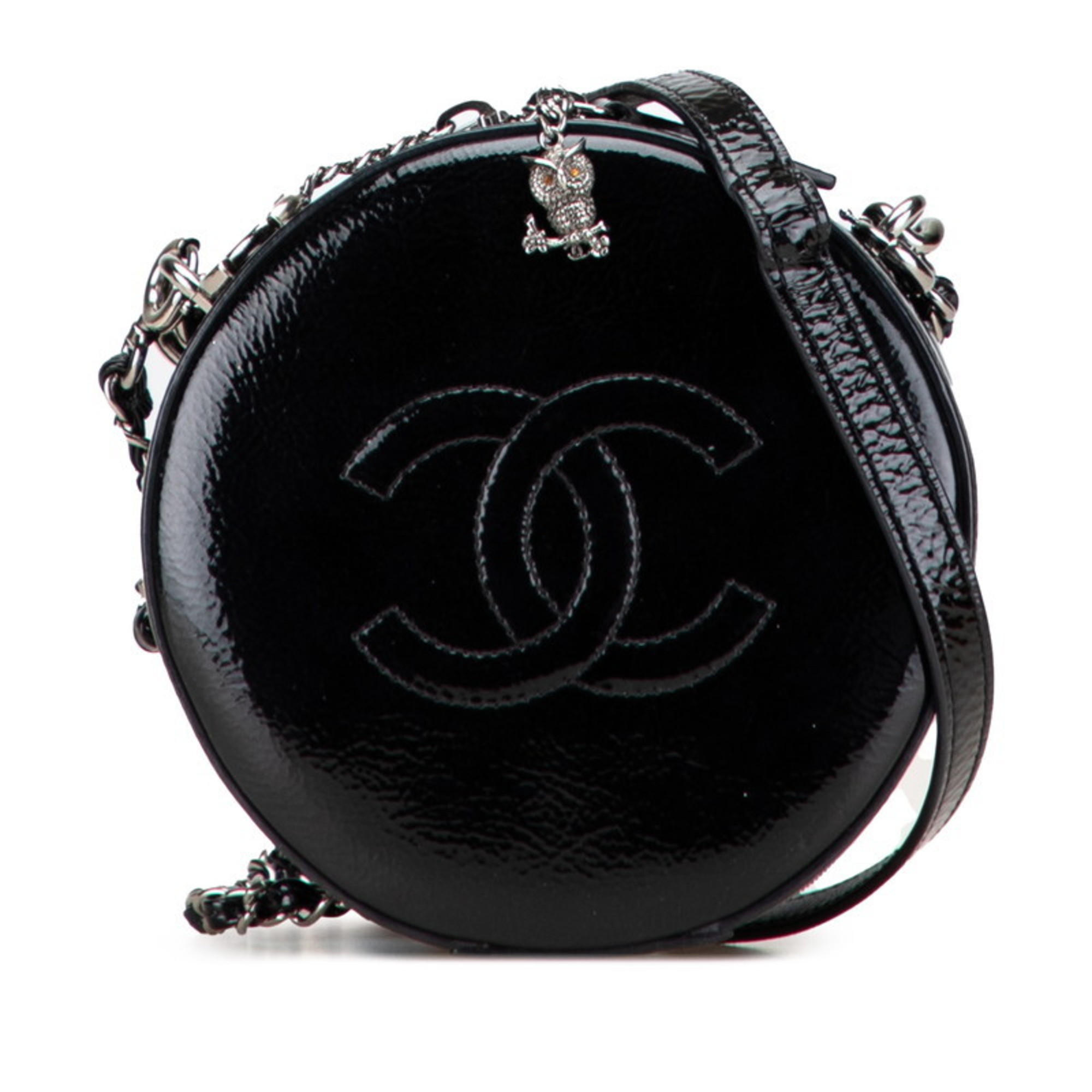 Chanel Coco Mark Chain Shoulder Bag/Handbag, 2-Way, Black Enamel, Women’s, CHANEL