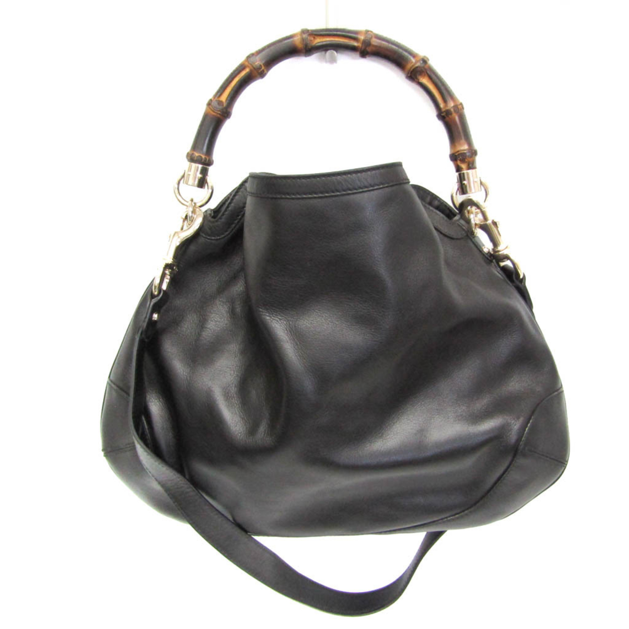 Gucci Bamboo 169961 Women’s Leather,Bamboo Handbag,Shoulder Bag Black