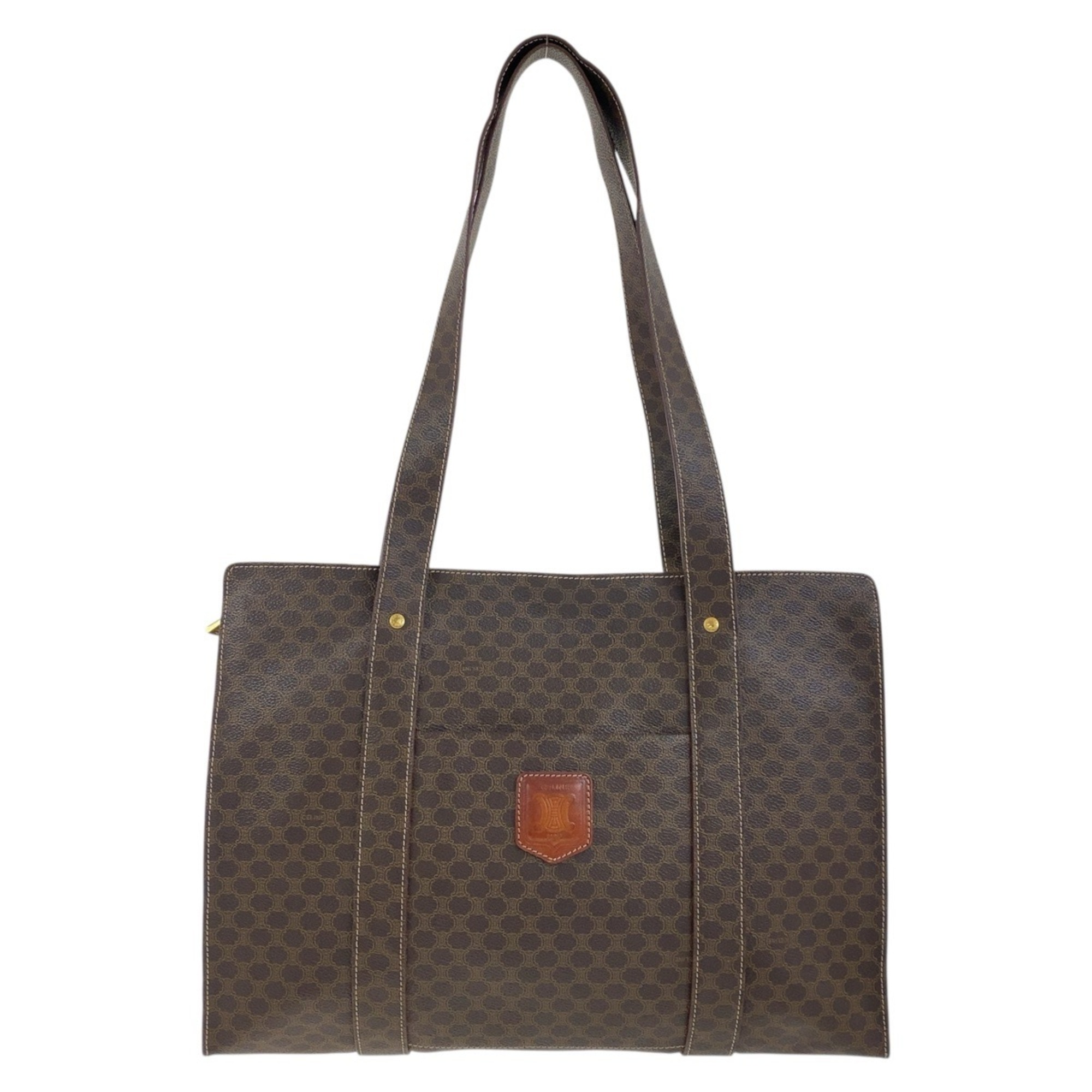 CELINE Vintage Macadam Brown Gold Hardware MC98 2 Tote Bag Shoulder for Women