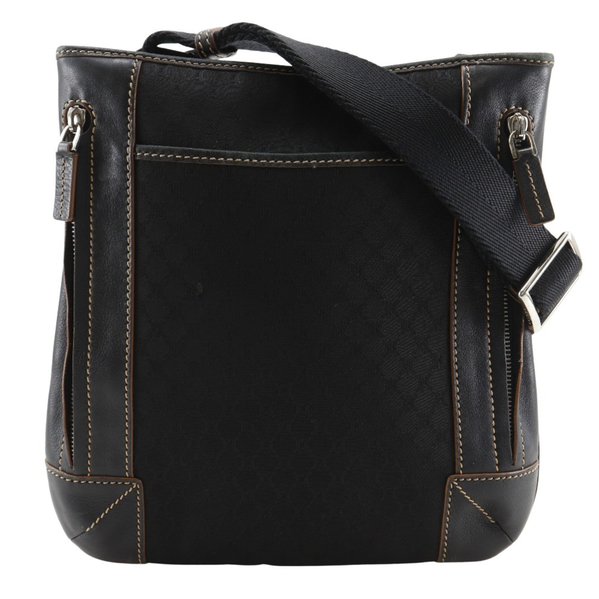Celine Macadam Shoulder Bag 157112JBU, Nylon Canvas and Leather, Black, A5 Size, Zipper, Unisex