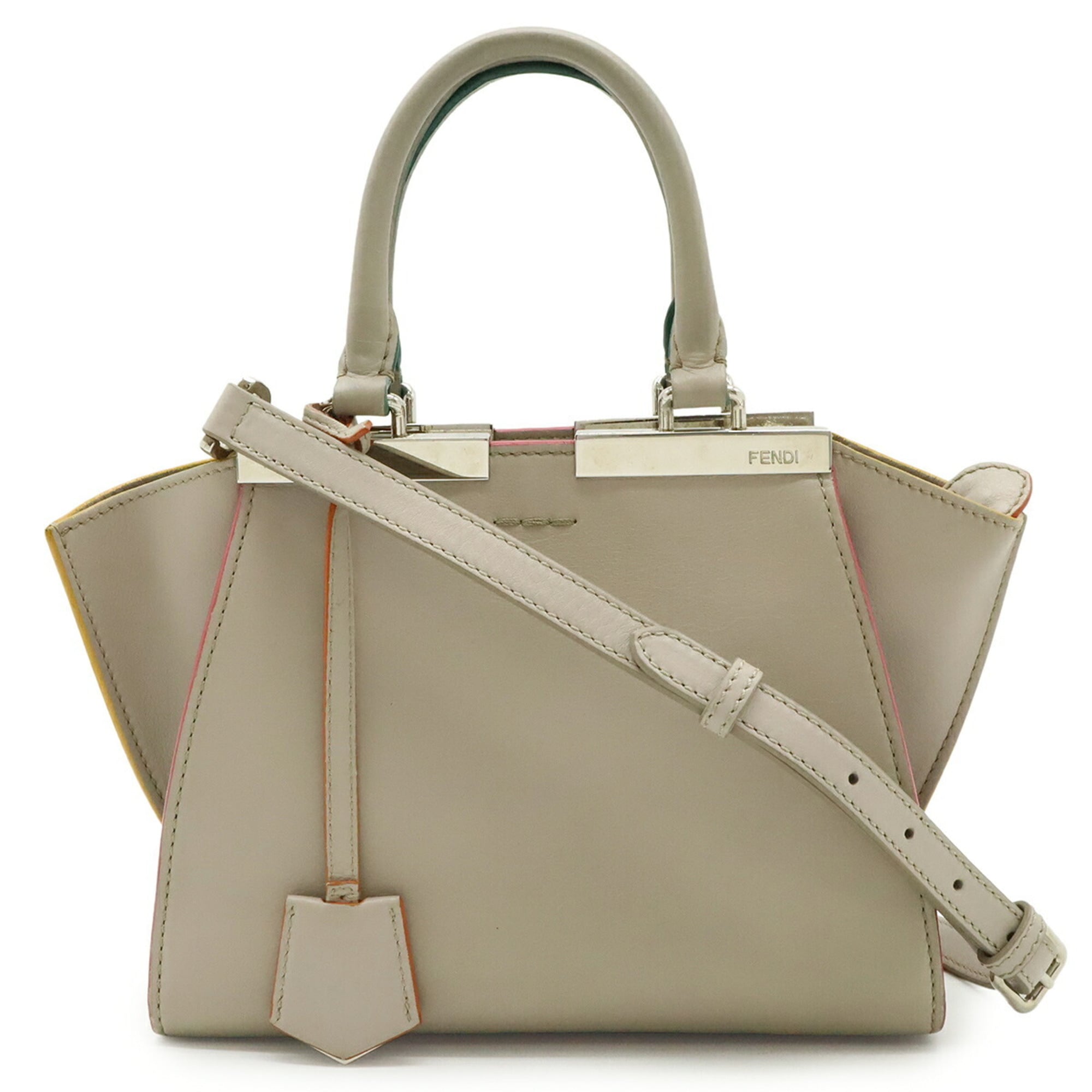 FENDI Petit Trois Jours handbag/shoulder bag in sand beige leather with multicolored accents (8BH333)