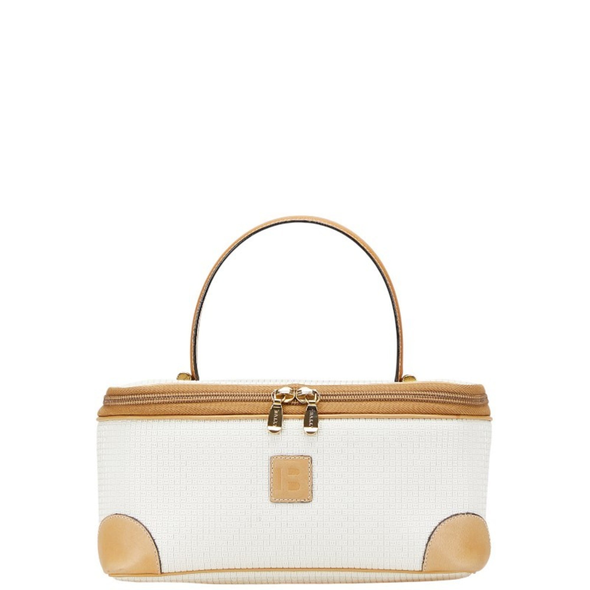 Bally logo handbag in white and brown leather for women.