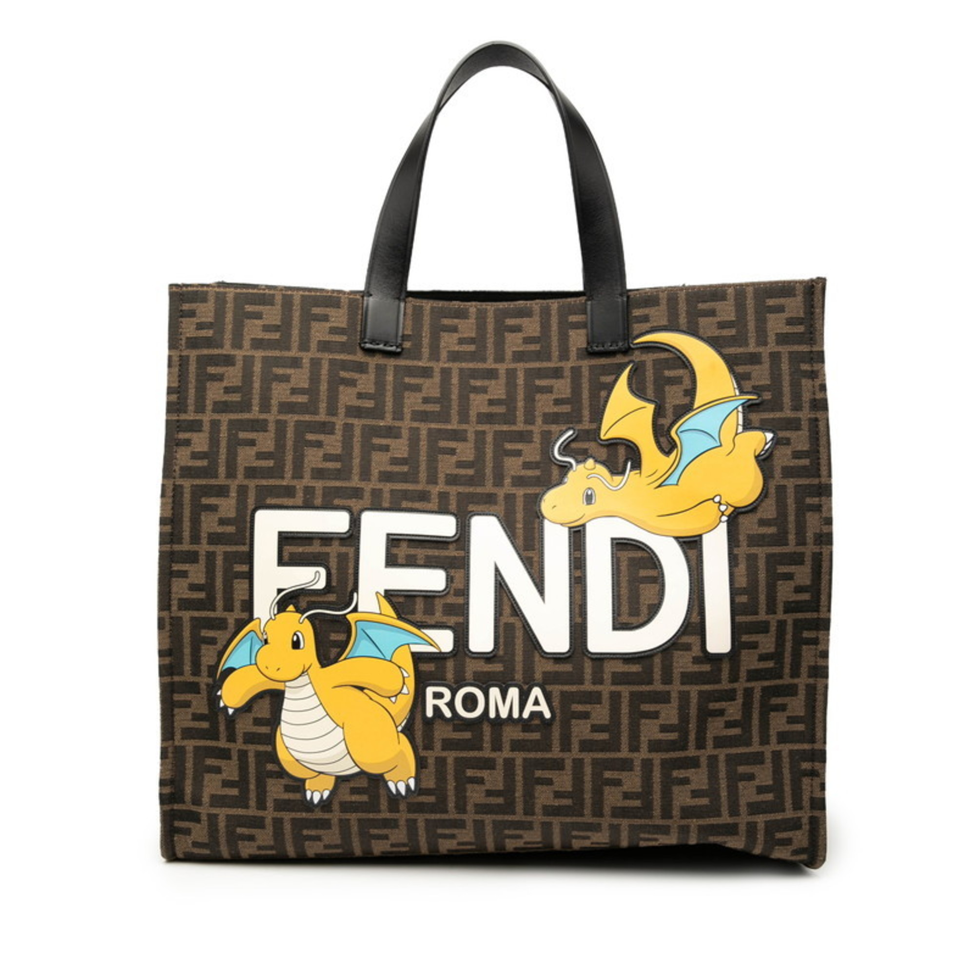 FENDI x Fragment PokÃ©mon Zucca Dragonite Tote Bag/Shoulder Bag 2WAY 8BH357 Brown Canvas Leather Women’s