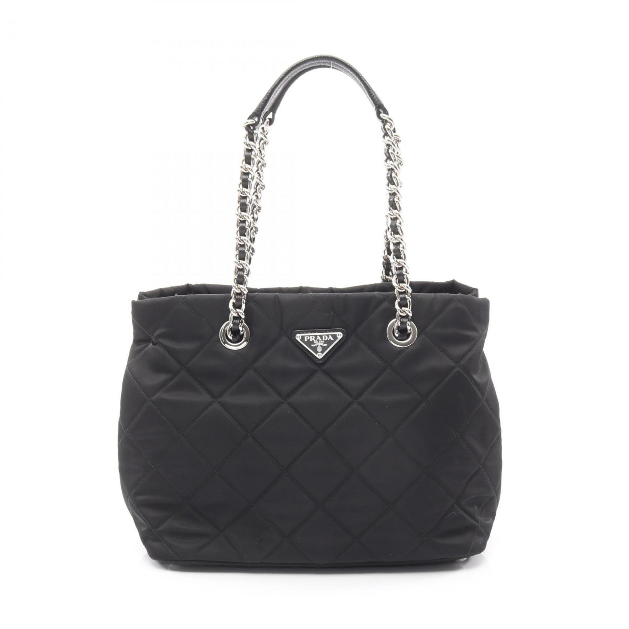 Prada TESSUTO IMPUNTU Tote Bag in Nylon and Saffiano Leather, Black, Women’s, 1BG740
