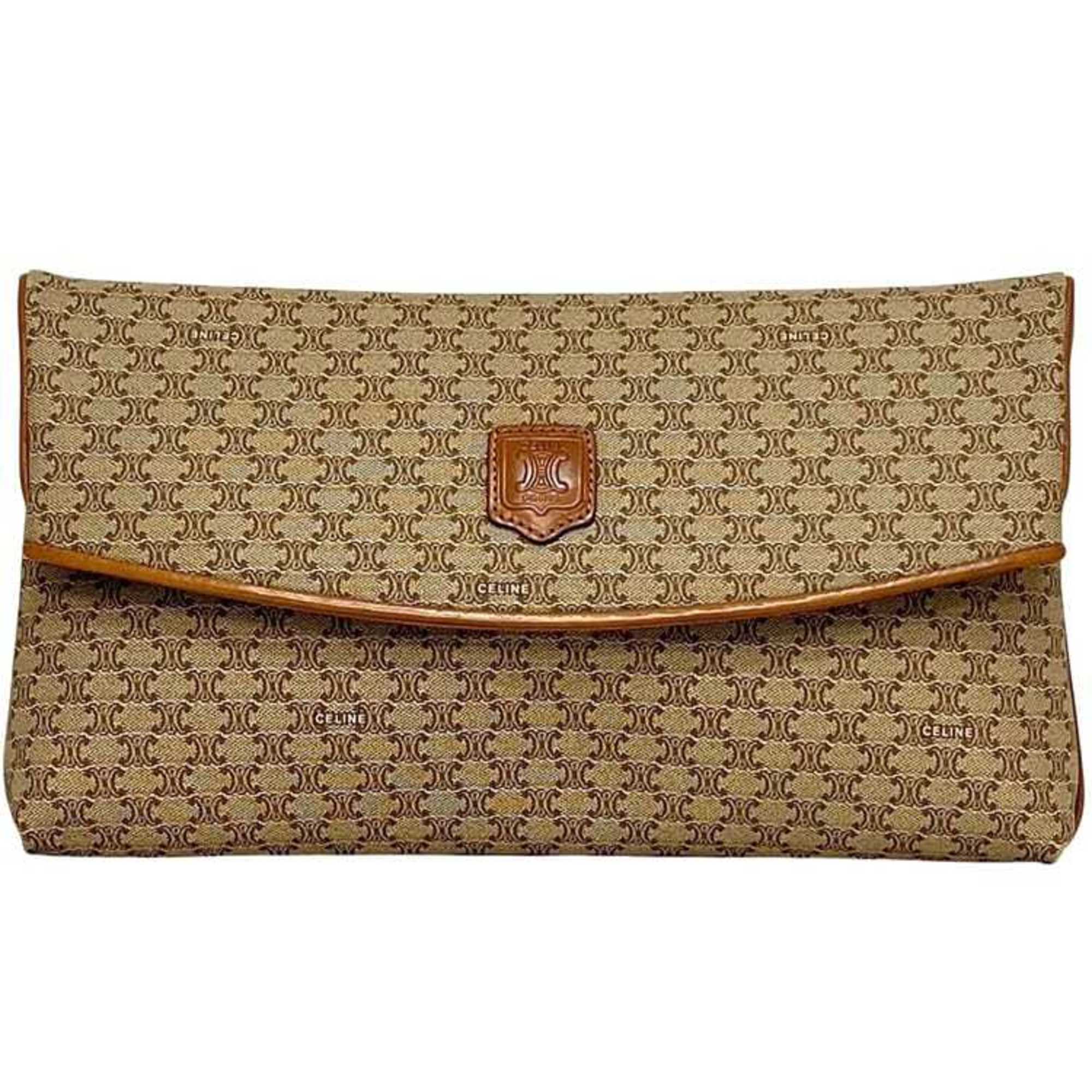Celine clutch bag ec-24750 in beige and brown macadam PVC leather (M08). This flap is perfect for both men women.