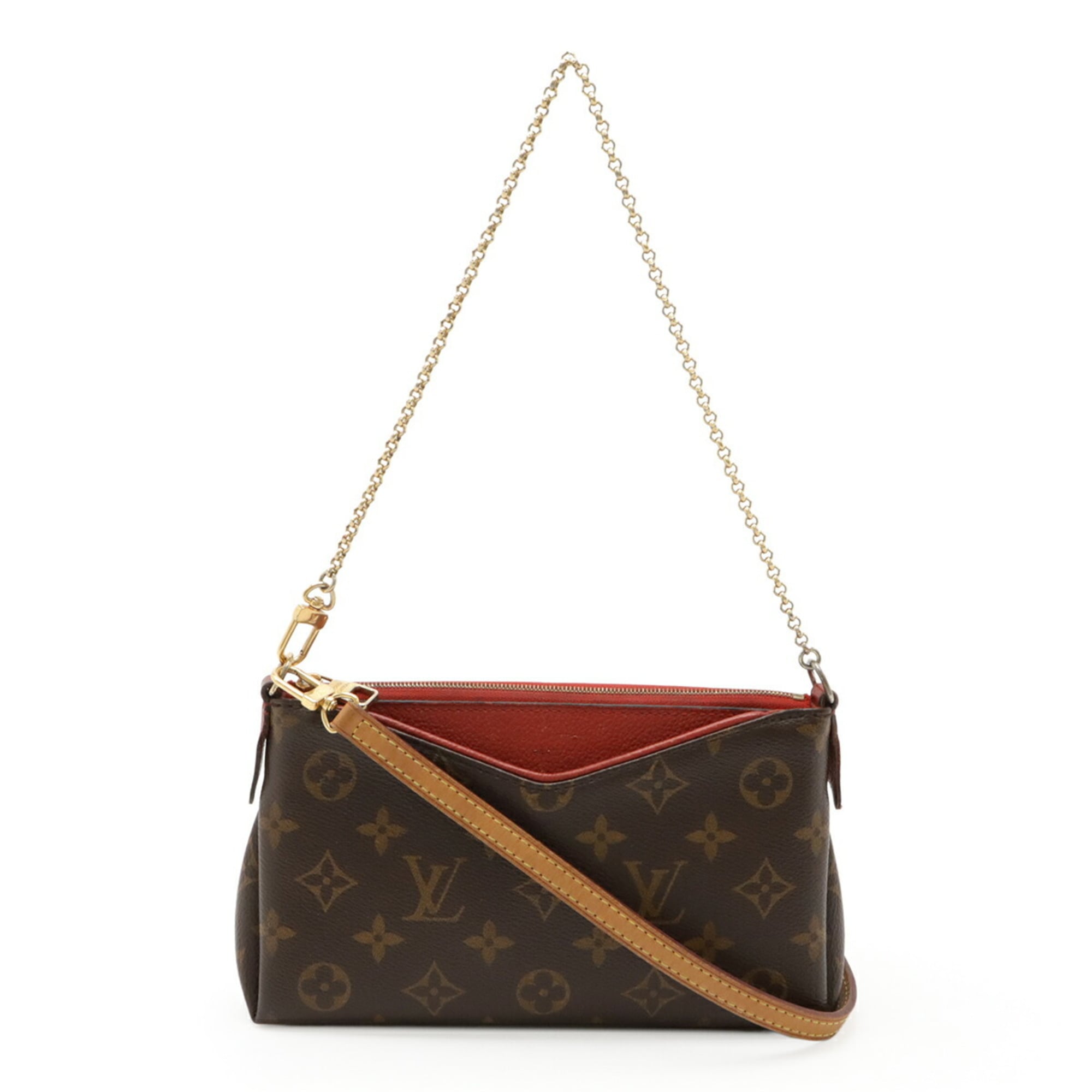 LOUIS VUITTON Louis Vuitton Monogram Pallas Clutch Shoulder Bag Chain Cerise Red M41638