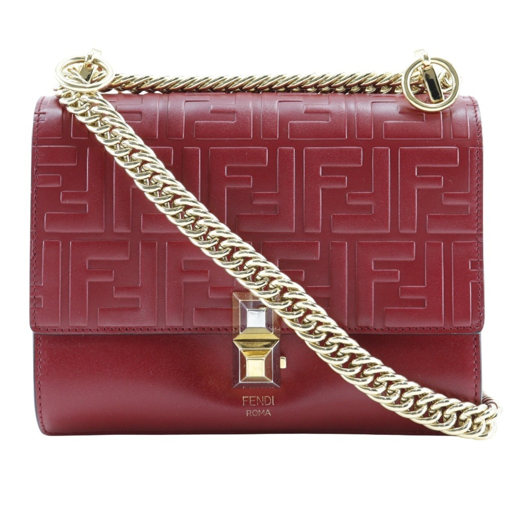 FENDI Canai Shoulder Bag 8M0381 17 Calf Red Flap Mini Women’s