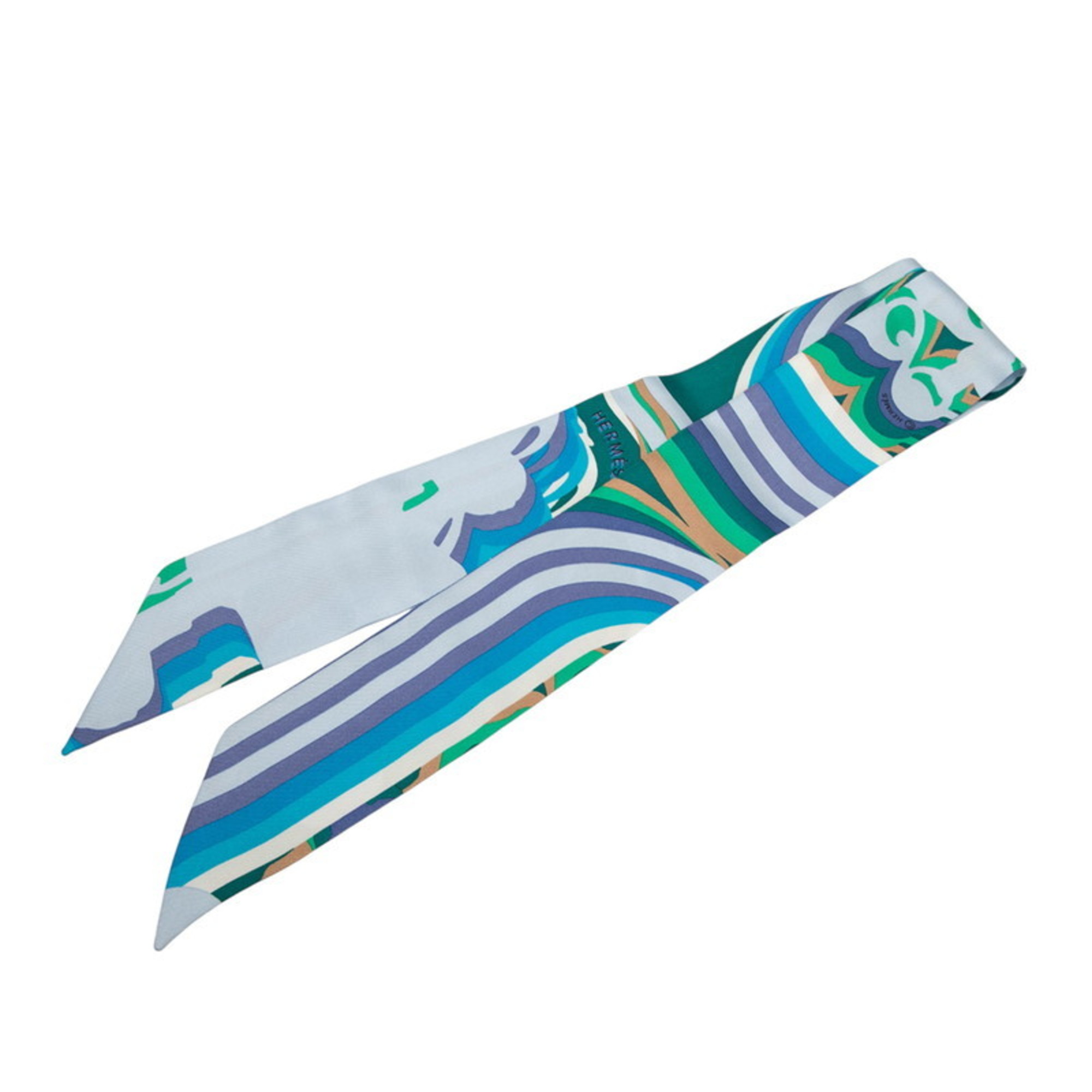 Hermes HermÃ¨s Twilly Brides de Gala Shadow Scarf, Blue, Green, Multicolor, Silk, Women’s
