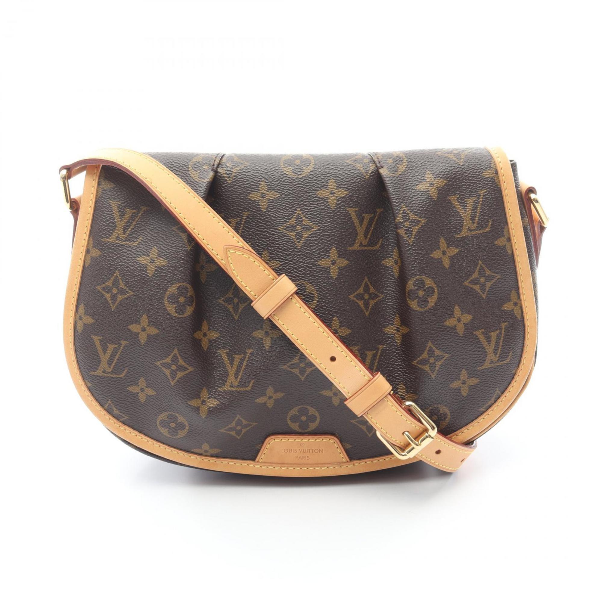 Louis Vuitton Menilmontant PM Monogram Shoulder Bag in Coated Canvas and Leather, Brown, M40474
