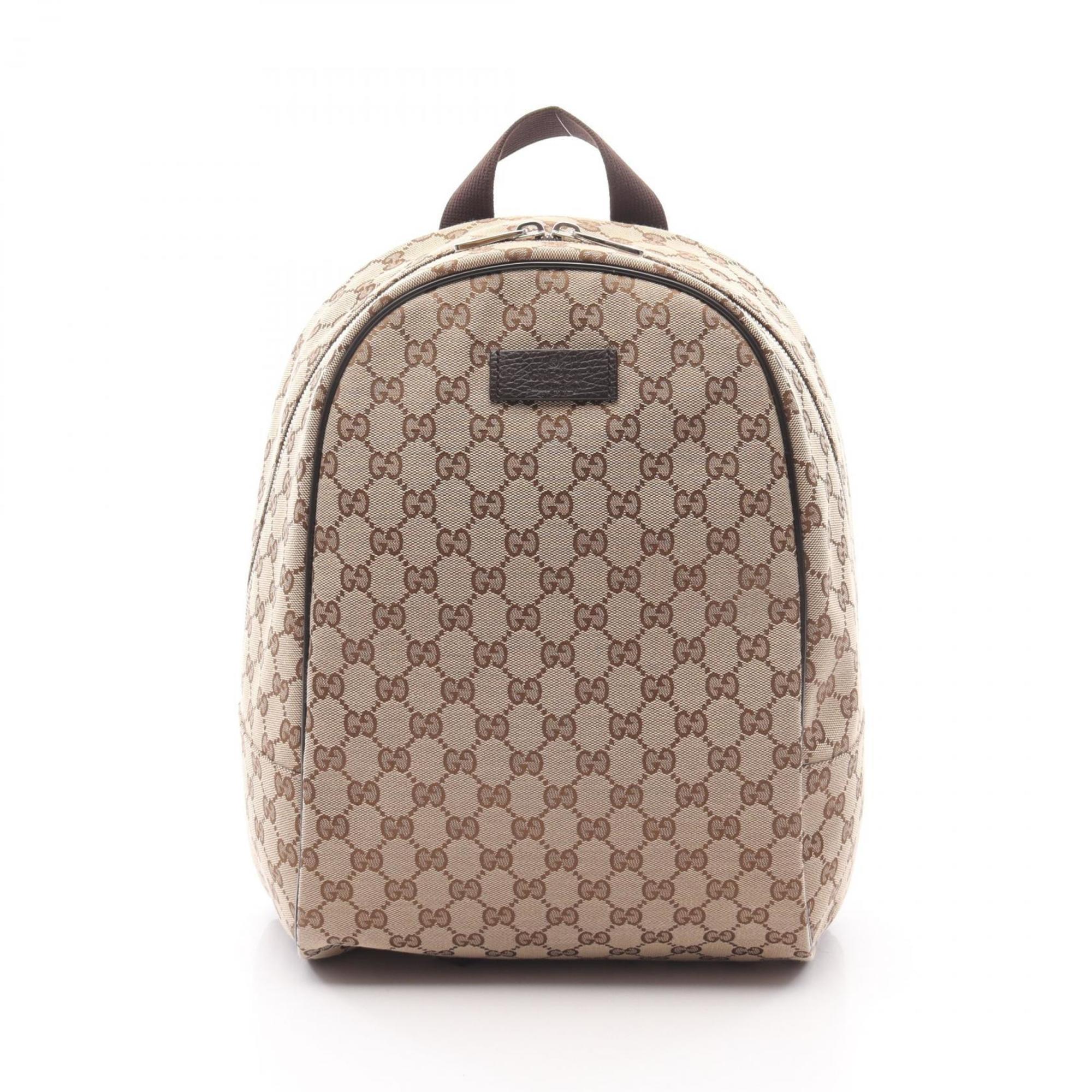 Gucci GG Canvas Backpack, and Leather, Women’s, Beige Brown, 449906