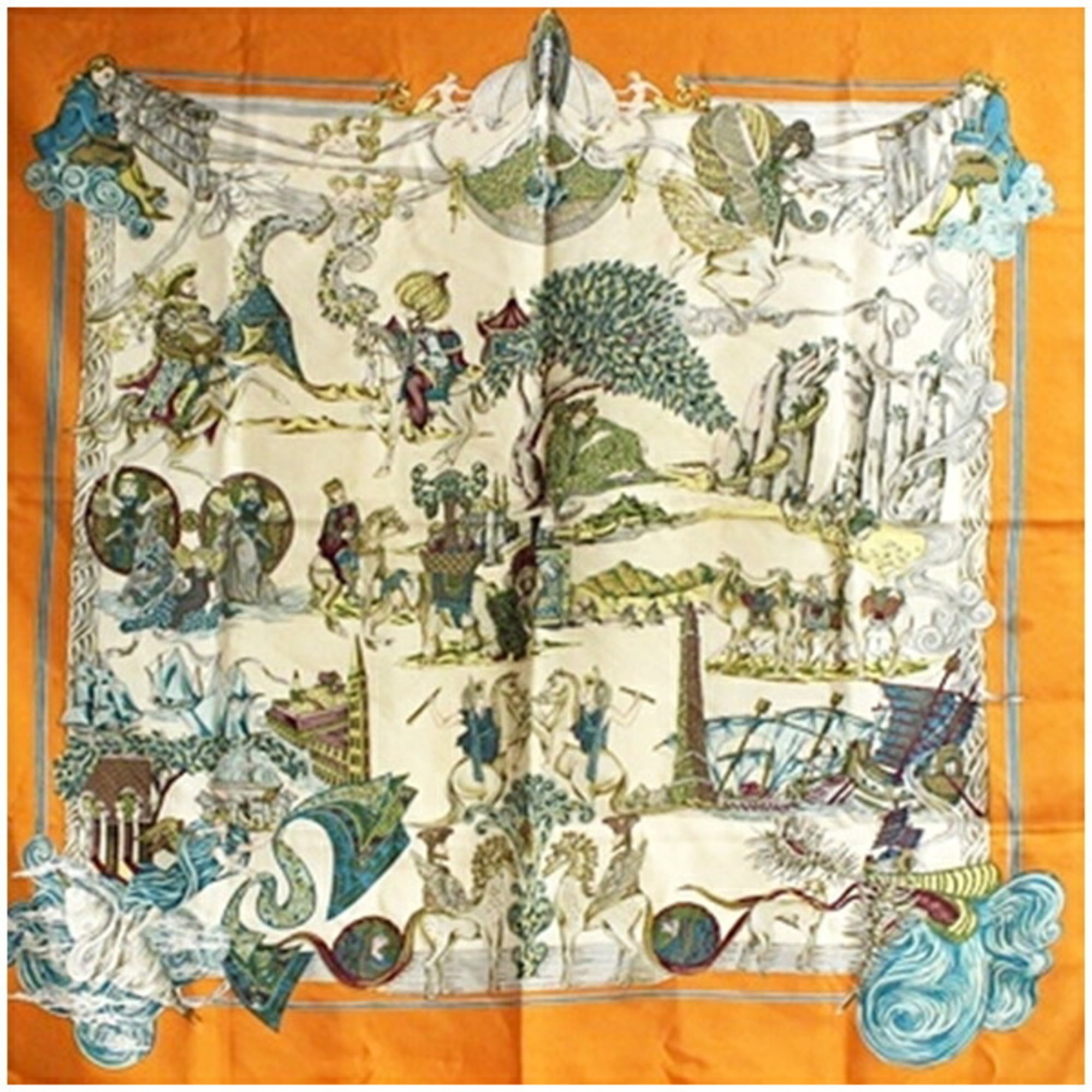 Hermes HermÃ¨s Scarf/Muffler CarrÃ© 90 “Au Fil de la SOIE” Silk Fleece for Women