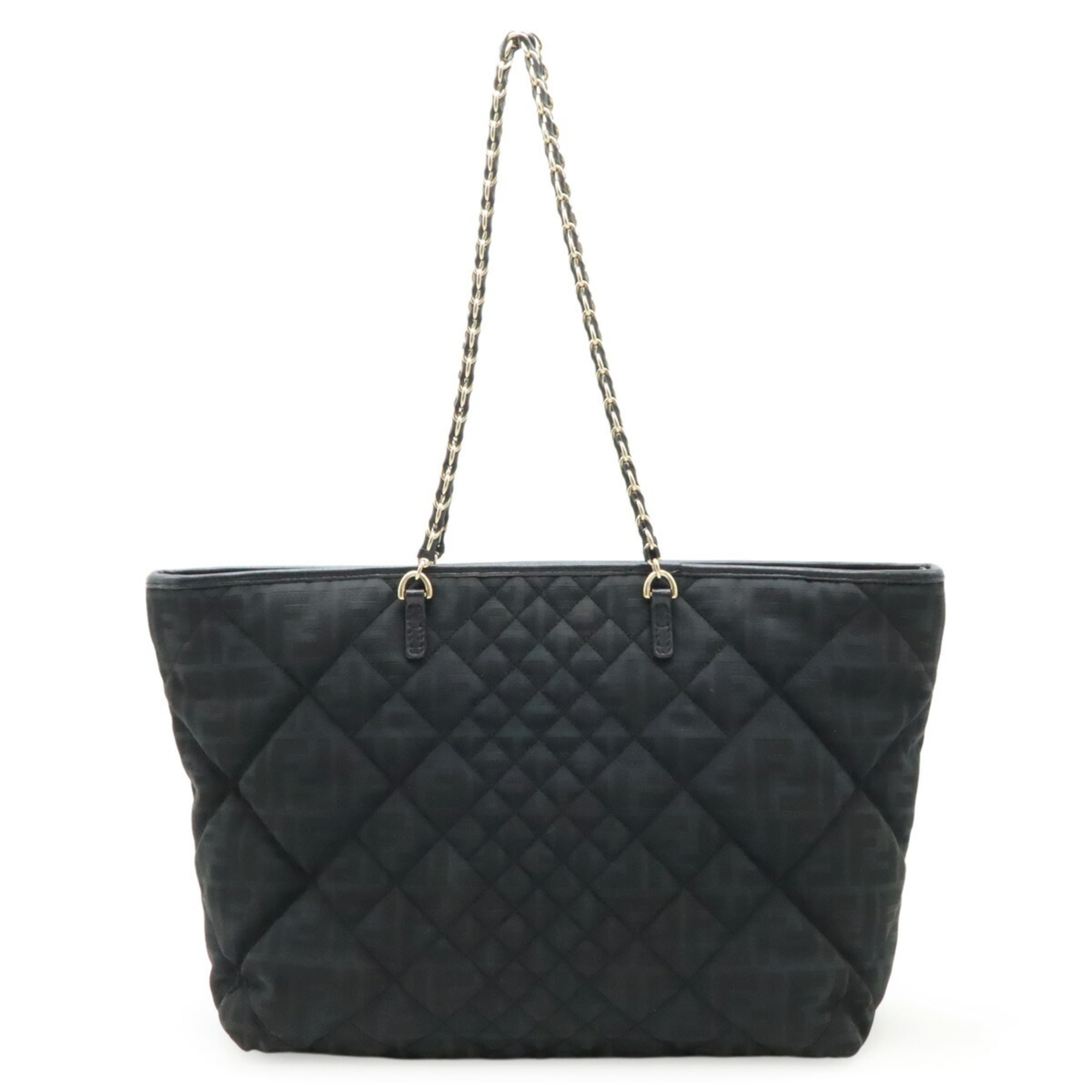 FENDI Zucca pattern quilted tote bag, chain shoulder nylon jacquard, black 8BH185