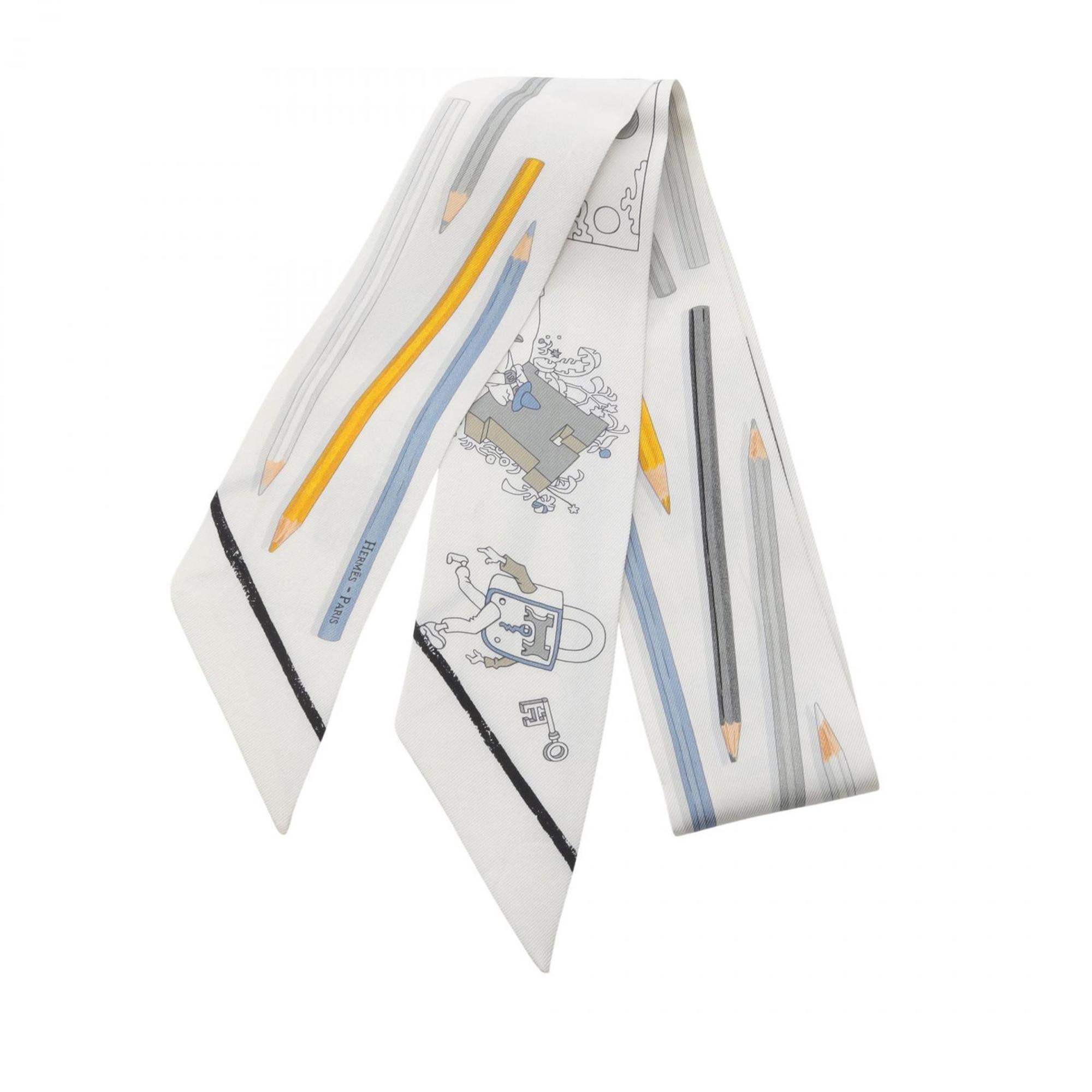 Hermes HermÃ¨s Twilly A VOS CRAYONS Silk Scarf for Women in White and Multicolor