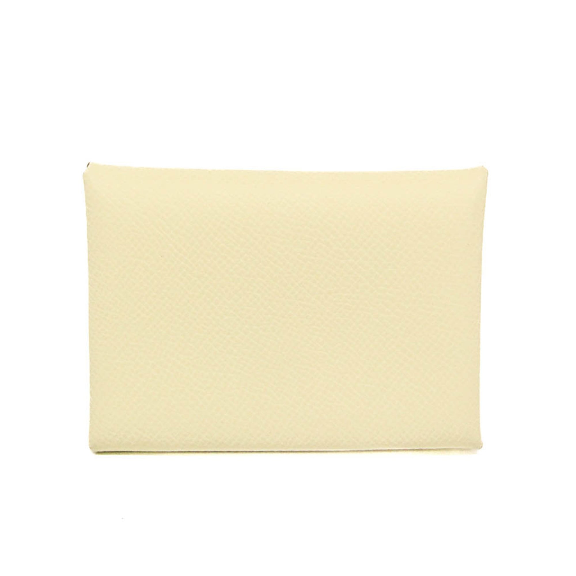 Hermes Calvi Duo Chevre 082977CK Epsom Leather Card Case Cream