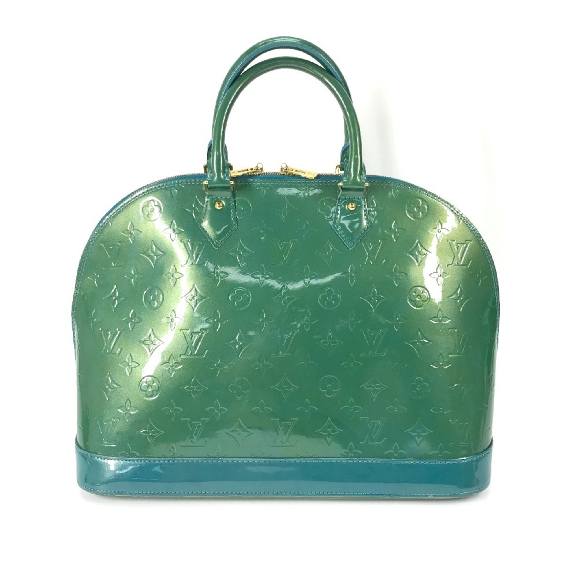 LOUIS VUITTON M93628 Monogram Vernis Alma GM Tote Bag with Glitter, Women’s Handbag in Blue Galactic Green