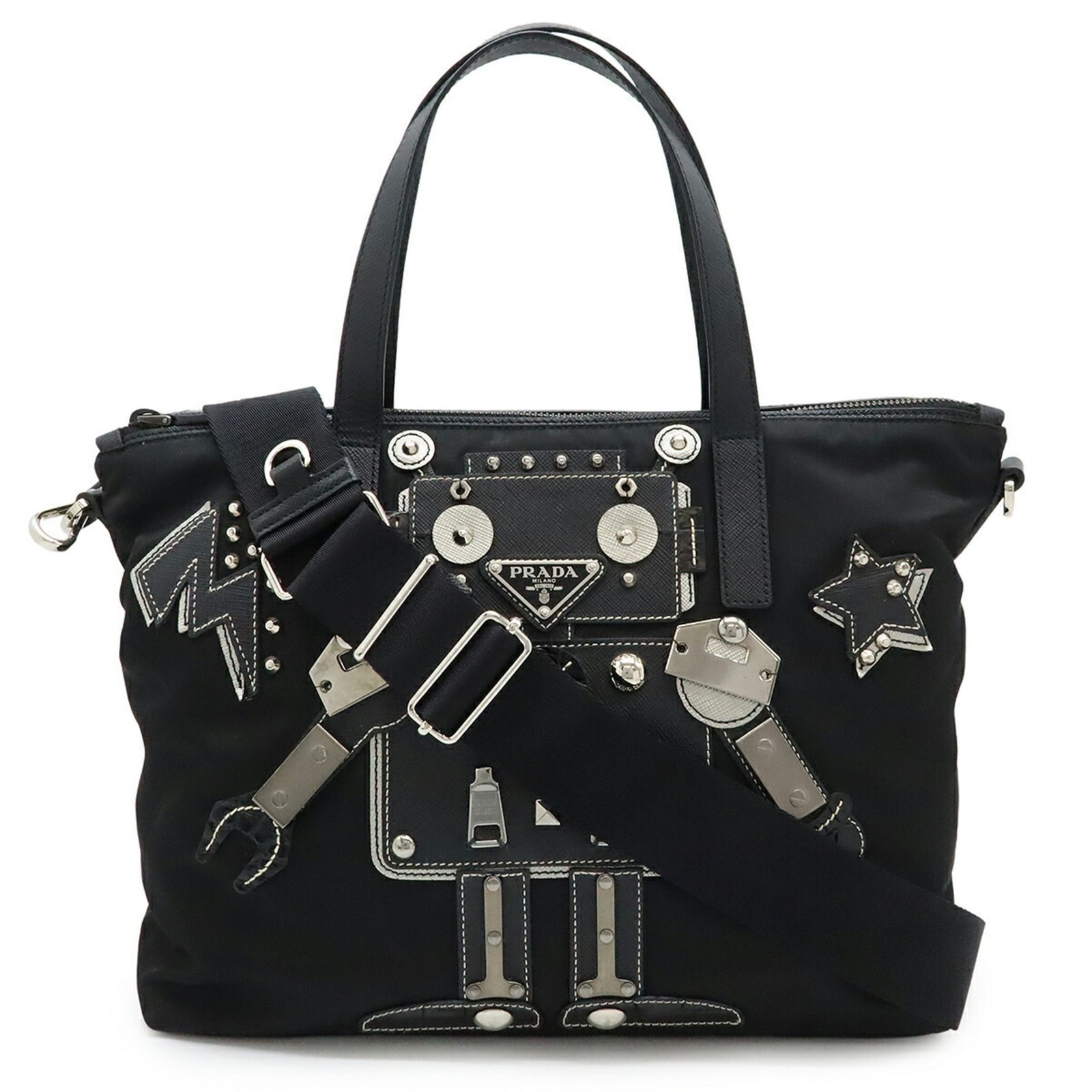 PRADA Prada Robot Triangle Handbag Shoulder Bag Nylon NERO Black 1BG061