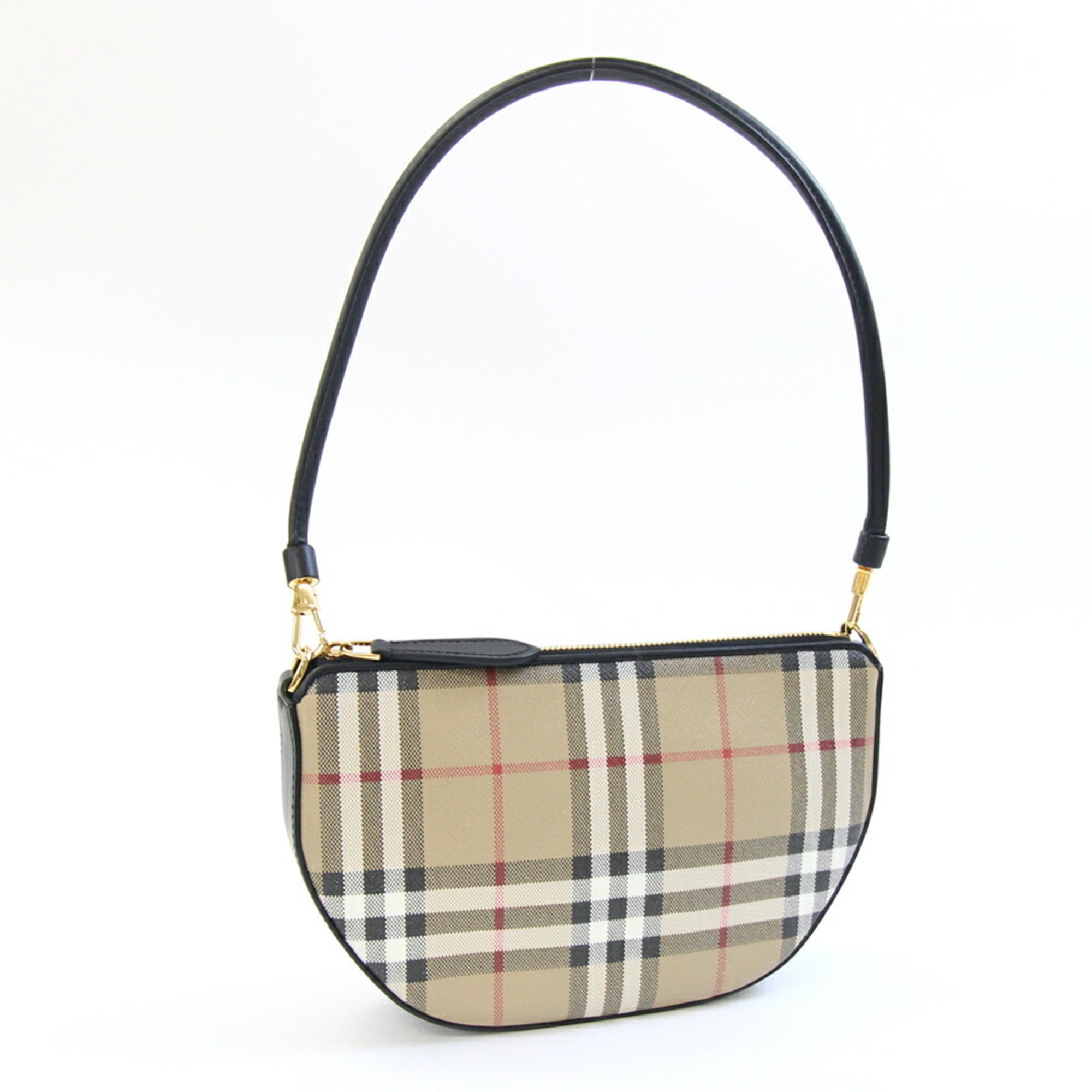 Burberry Pouch Olympia 8058006 Beige Black PVC Leather Clutch Bag Check Women’s BURBERRY