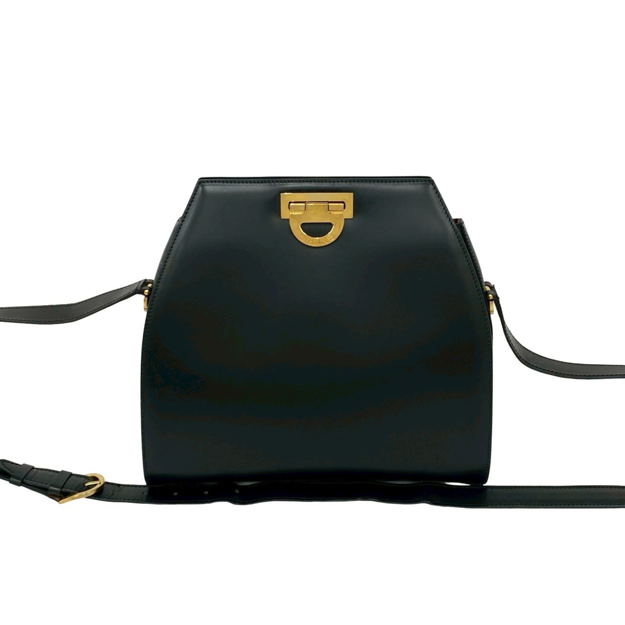 CELINE Logo Calf Leather Shoulder Bag/Pochette/Sacoche in Black 26339