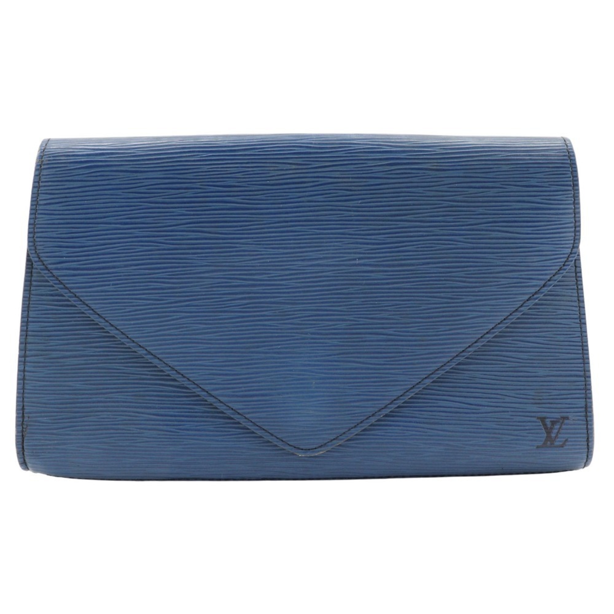 Louis Vuitton LOUIS VUITTON Art Deco Clutch Bag Second M52635 Epi Leather Toledo Blue 1990 A5 Snap Button Women’s