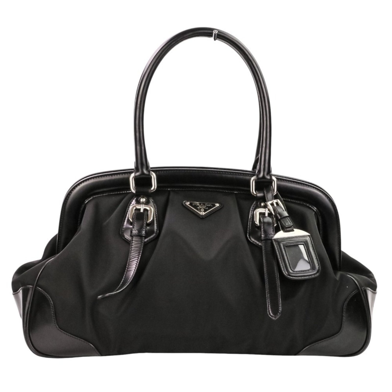 PRADA Prada Triangle Logo Plate Tessuto Nylon and Leather Handbag BR3508 Black Women’s