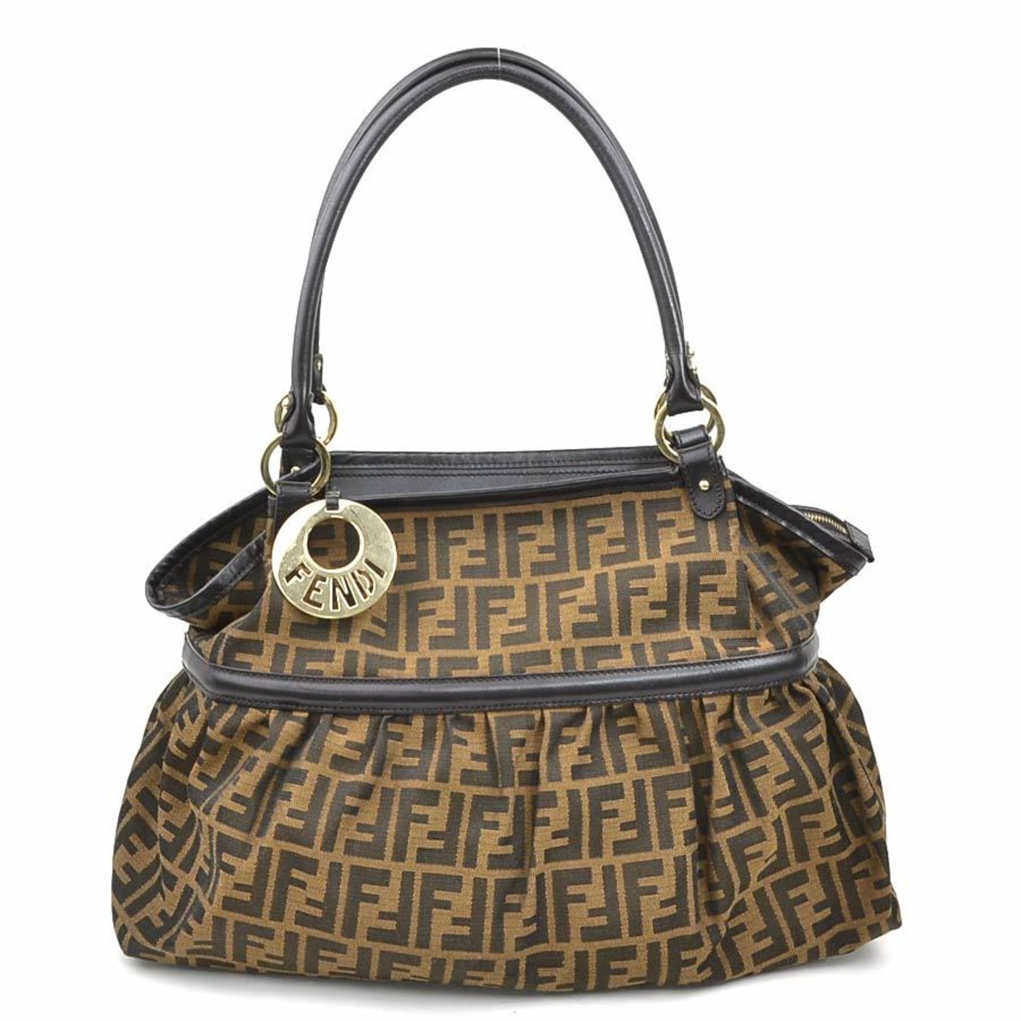 Fendi Zucca Canvas and Leather Shoulder Bag in Brown Gold, Women’s, 8BH186-JWU, e60951a