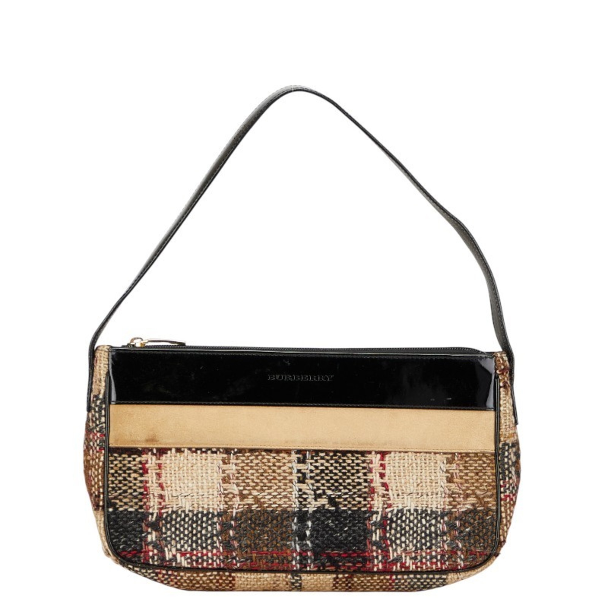 Burberry Check One-Shoulder Bag Handbag in Brown, Black, Multicolor, Tweed, Suede, and Patent Leather. Women’s. BURBERRY