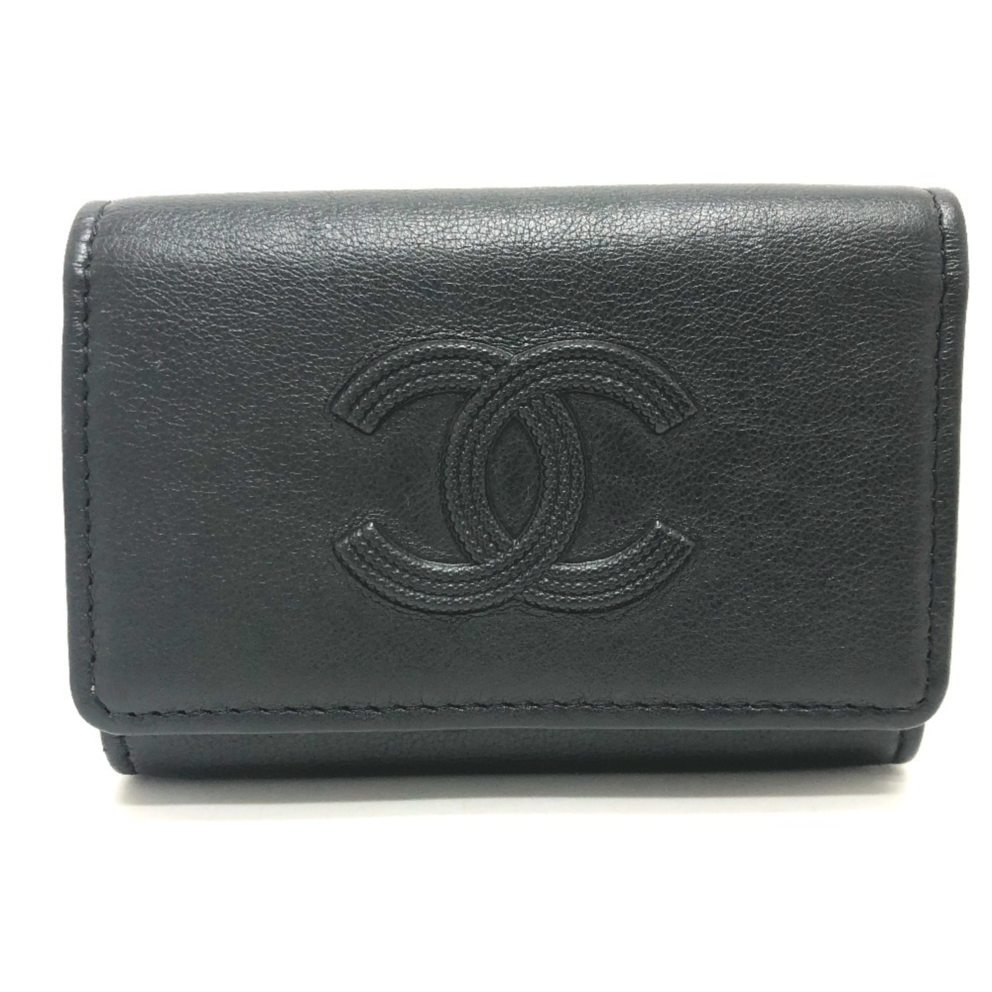 CHANEL Coco Mark 4-ring key case, leather, women’s, black