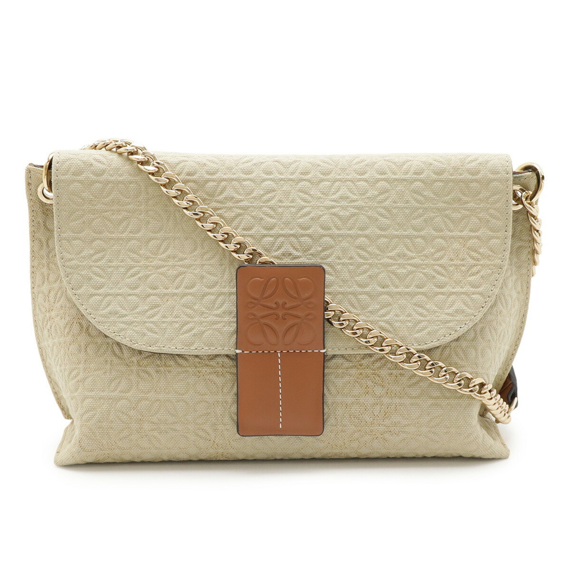 LOEWE Repeat Anagram Avenue Chain Shoulder Bag in Canvas and Leather (Beige Brown)