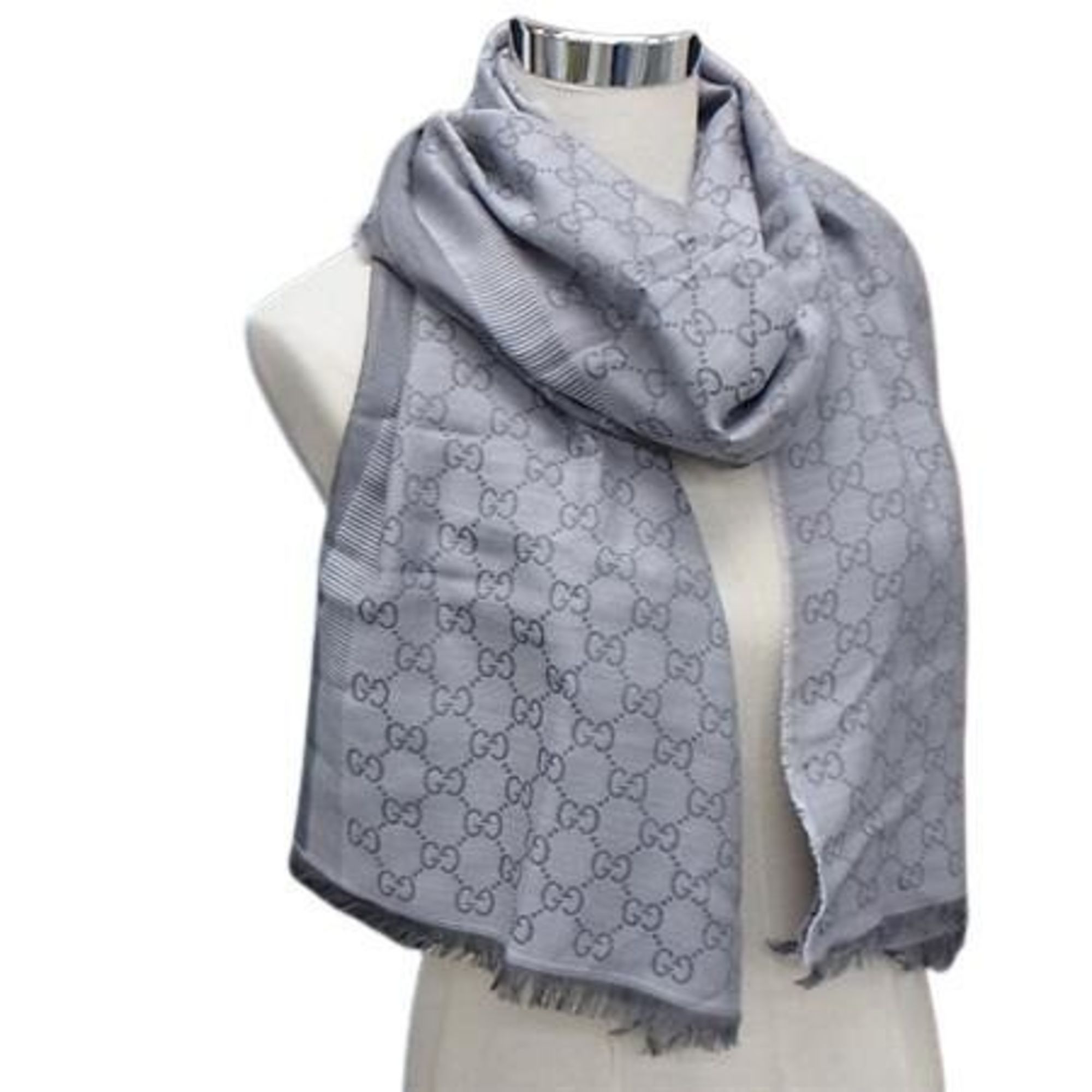 GUCCI GG patterned grey wool and silk scarf for women
