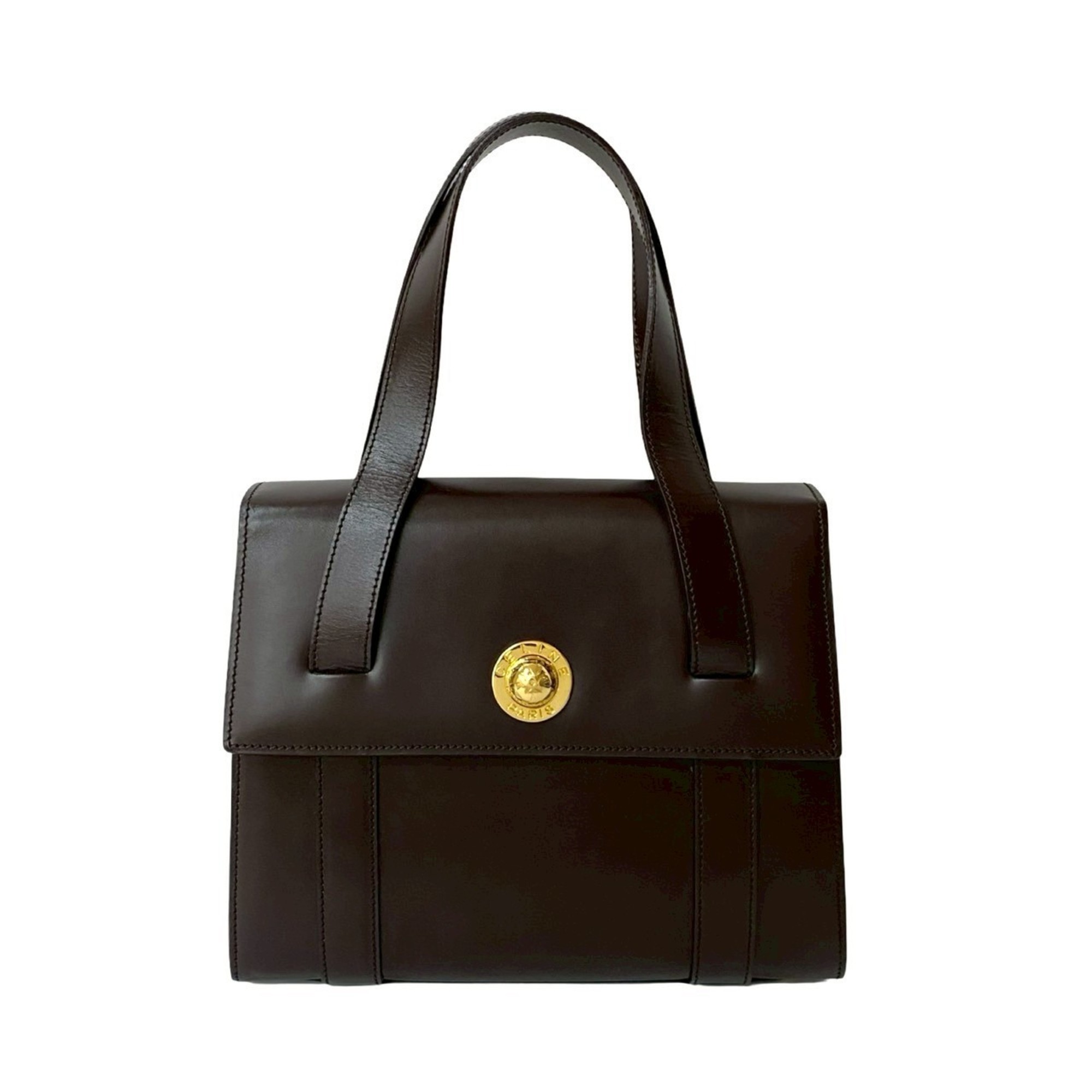 CELINE Star Ball Leather Handbag/Mini Tote Bag, Brown, 34136