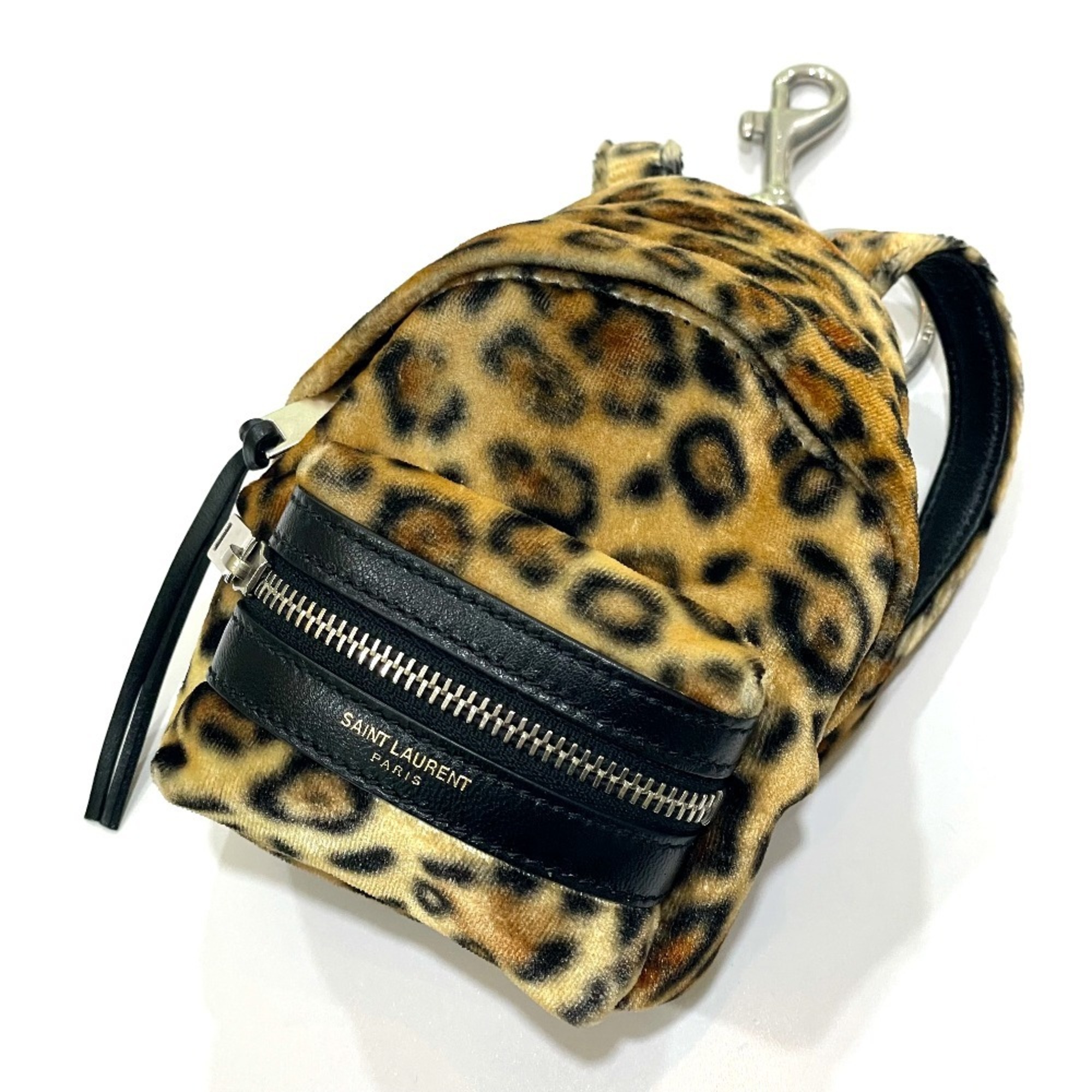 Yves Saint Laurent SAINT LAURENT PARIS 441911 Leopard Print Mini Backpack Keychain Bag Charm Velvet Women’s Brown