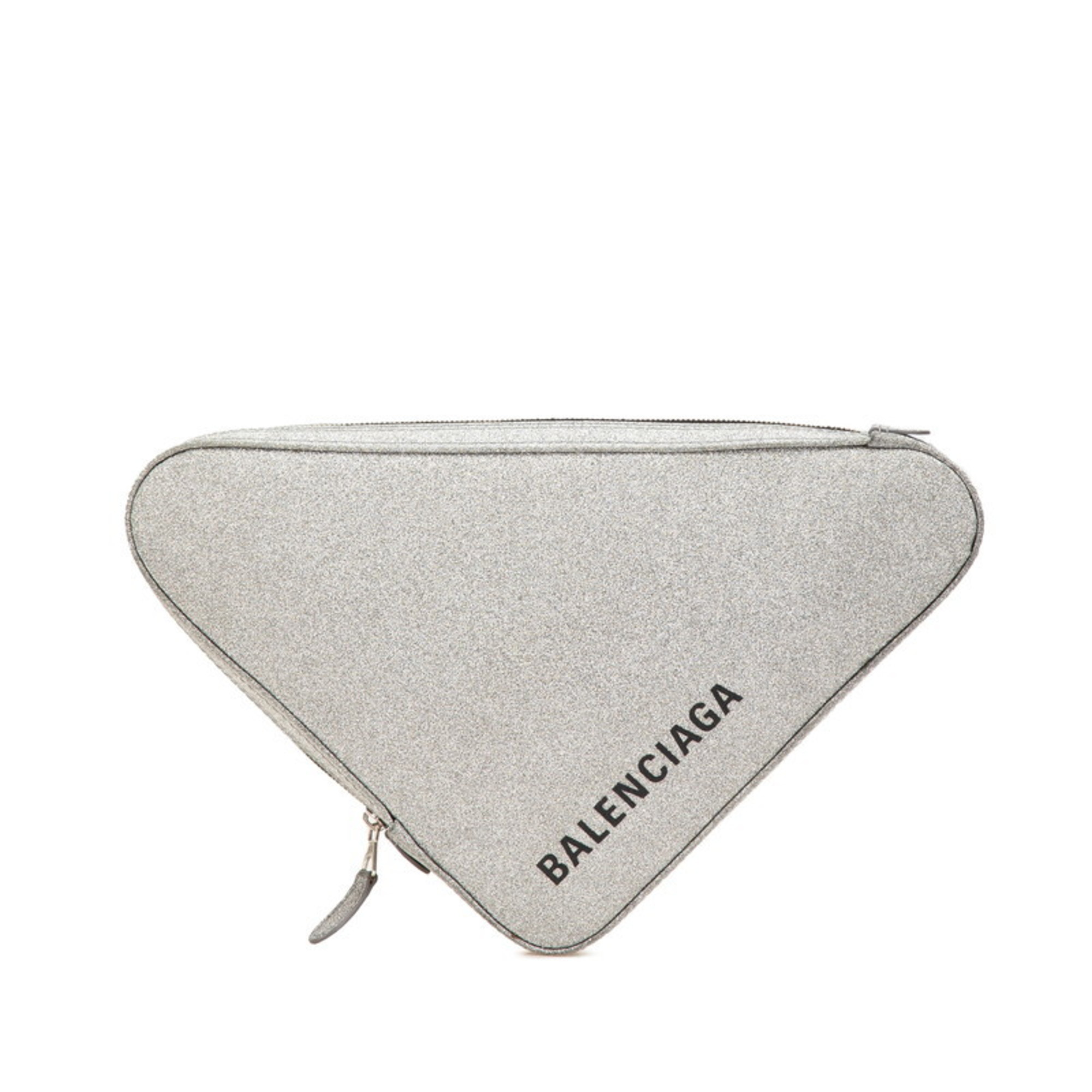 Balenciaga Triangle Glitter Clutch Bag 476976 Silver Leather Women’s BALENCIAGA