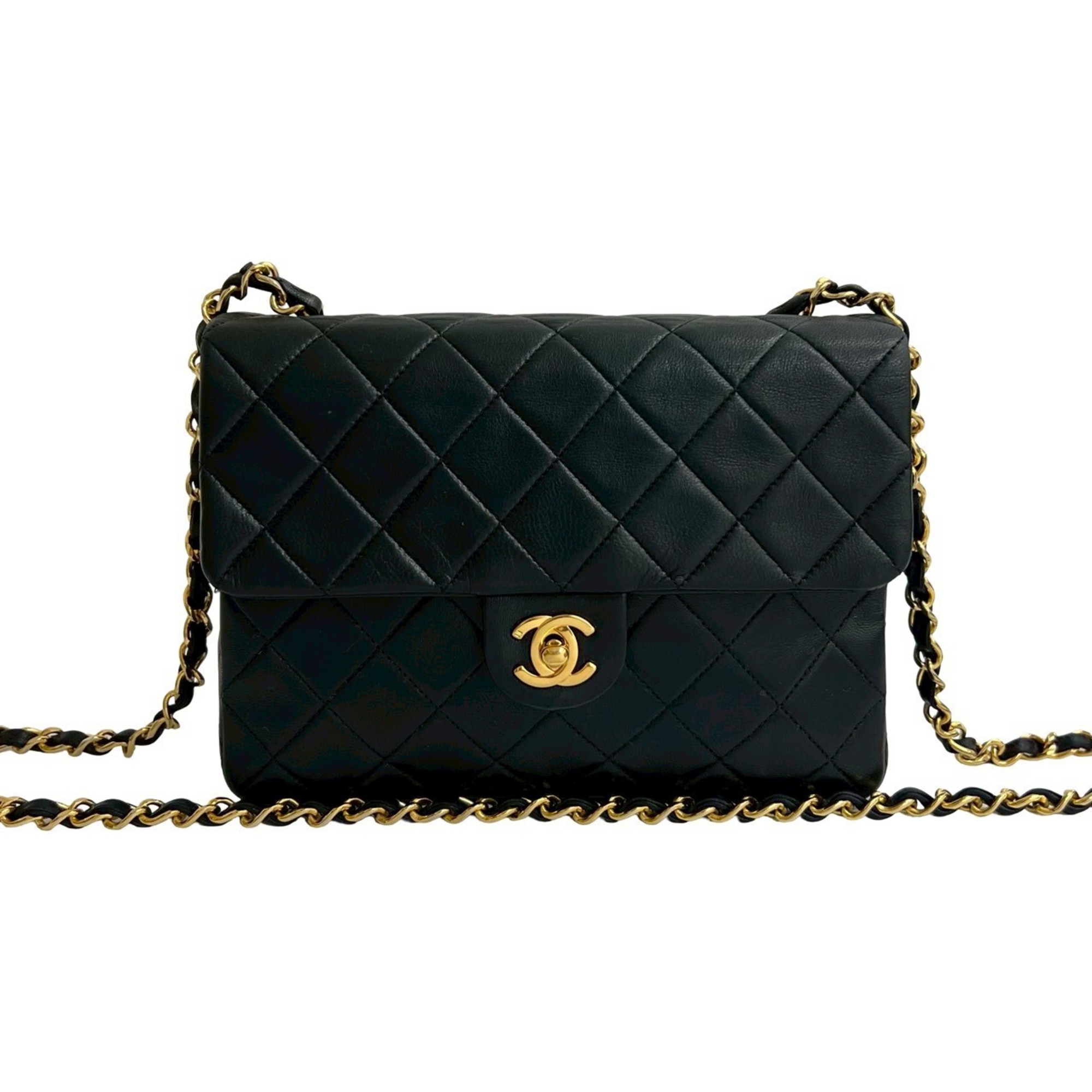 CHANEL Matelasse Coco Mark Lambskin Chain Shoulder Bag Pochette Black 07960