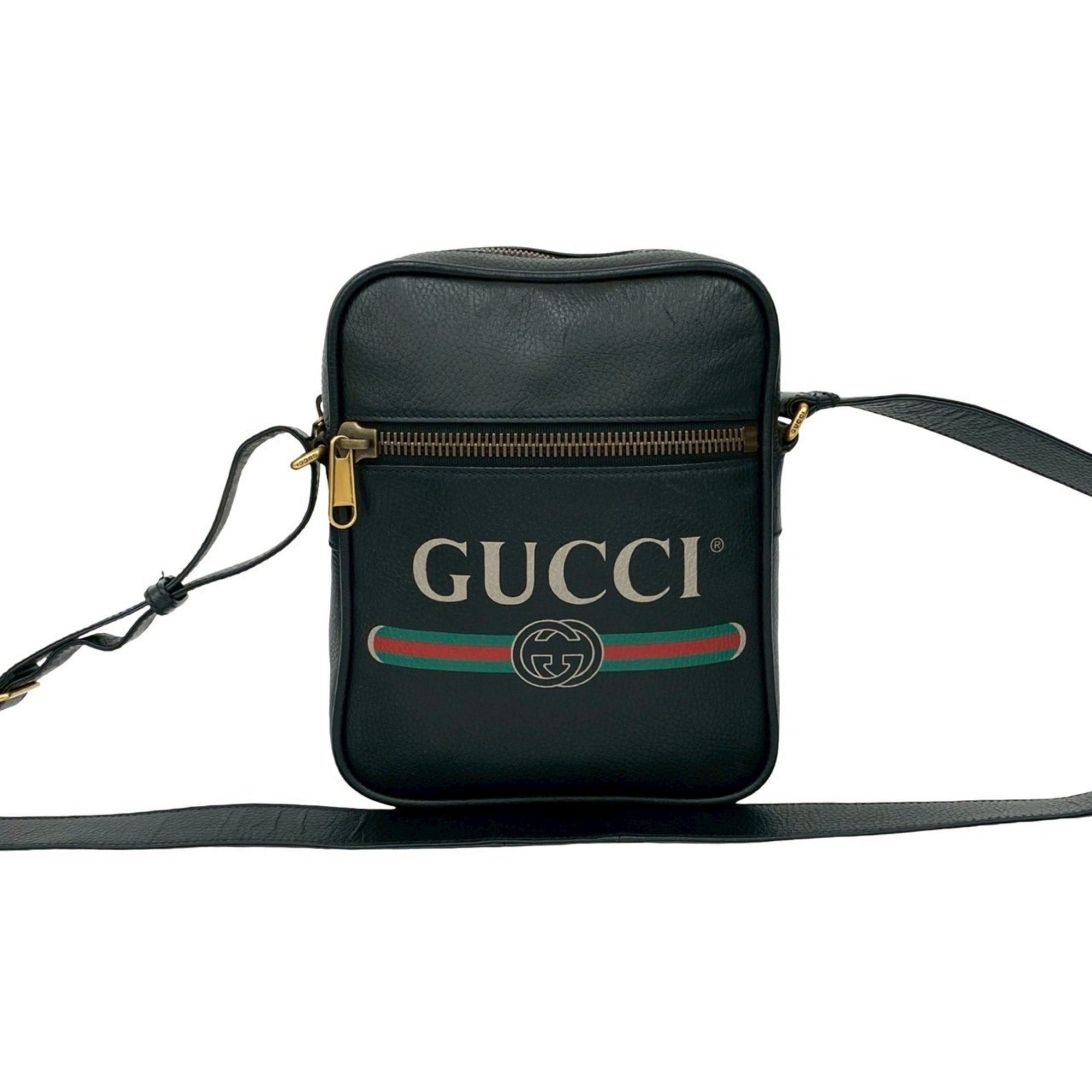 GUCCI Sherry Line GG Logo Leather Shoulder Bag, Sacoche, Pochette, Messenger Black 85560