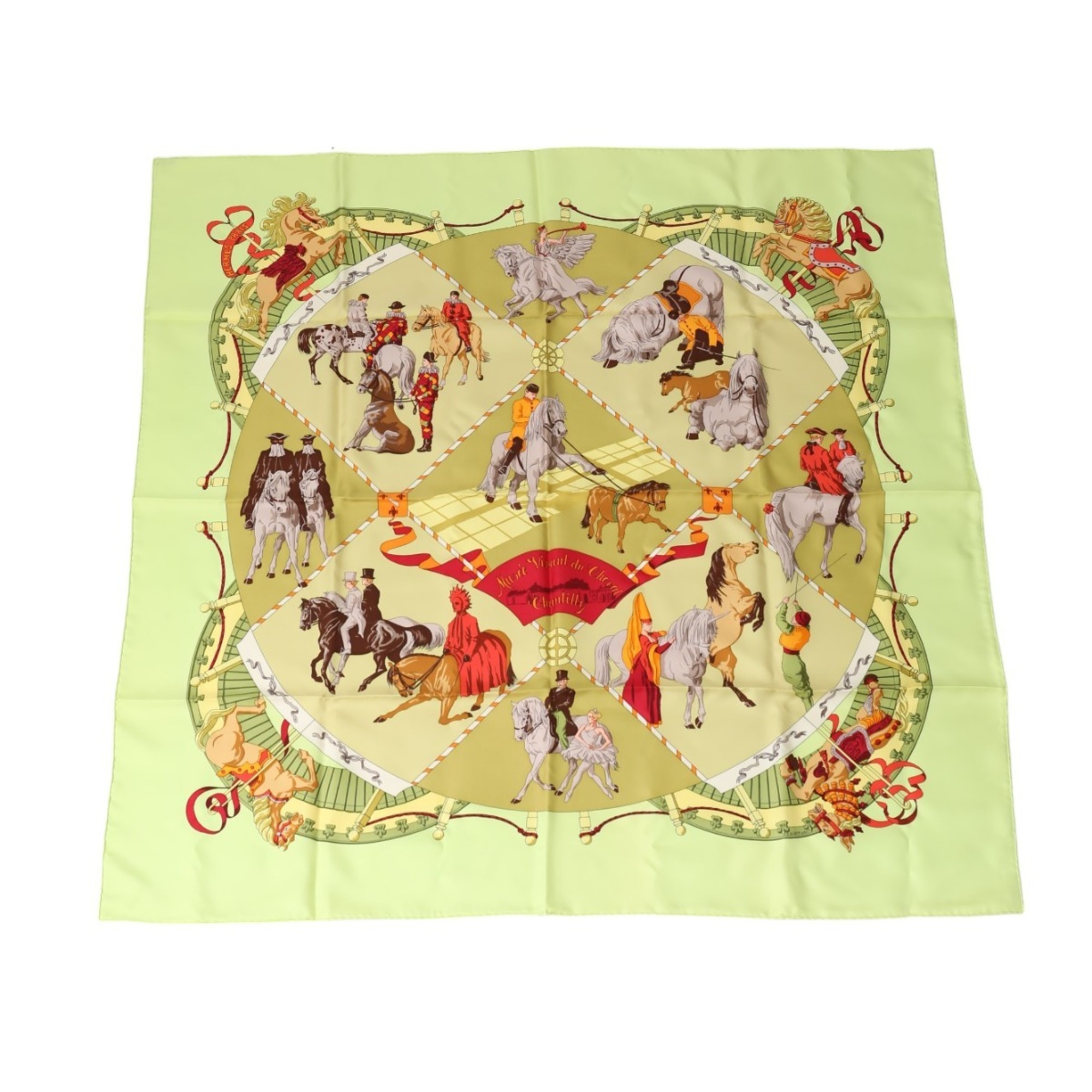 Hermes Scarf/Shawl Chantilly Castle Horse Museum CarrÃ© 90 Silk Yellow Green