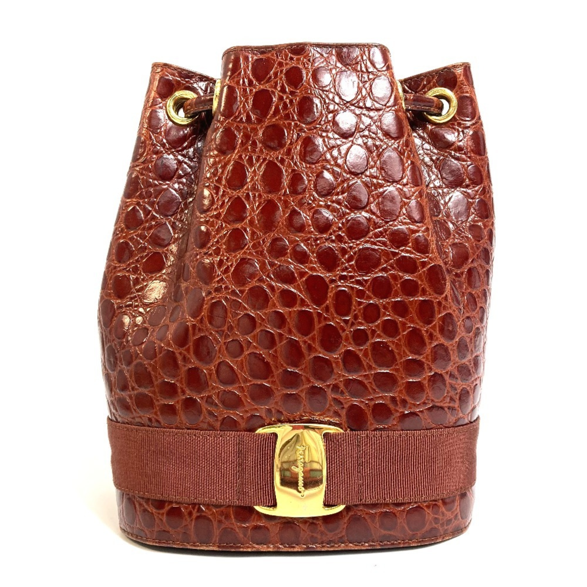 Salvatore Ferragamo AQ-215676 Vara Embossed Leather Backpack, Women’s, Brown