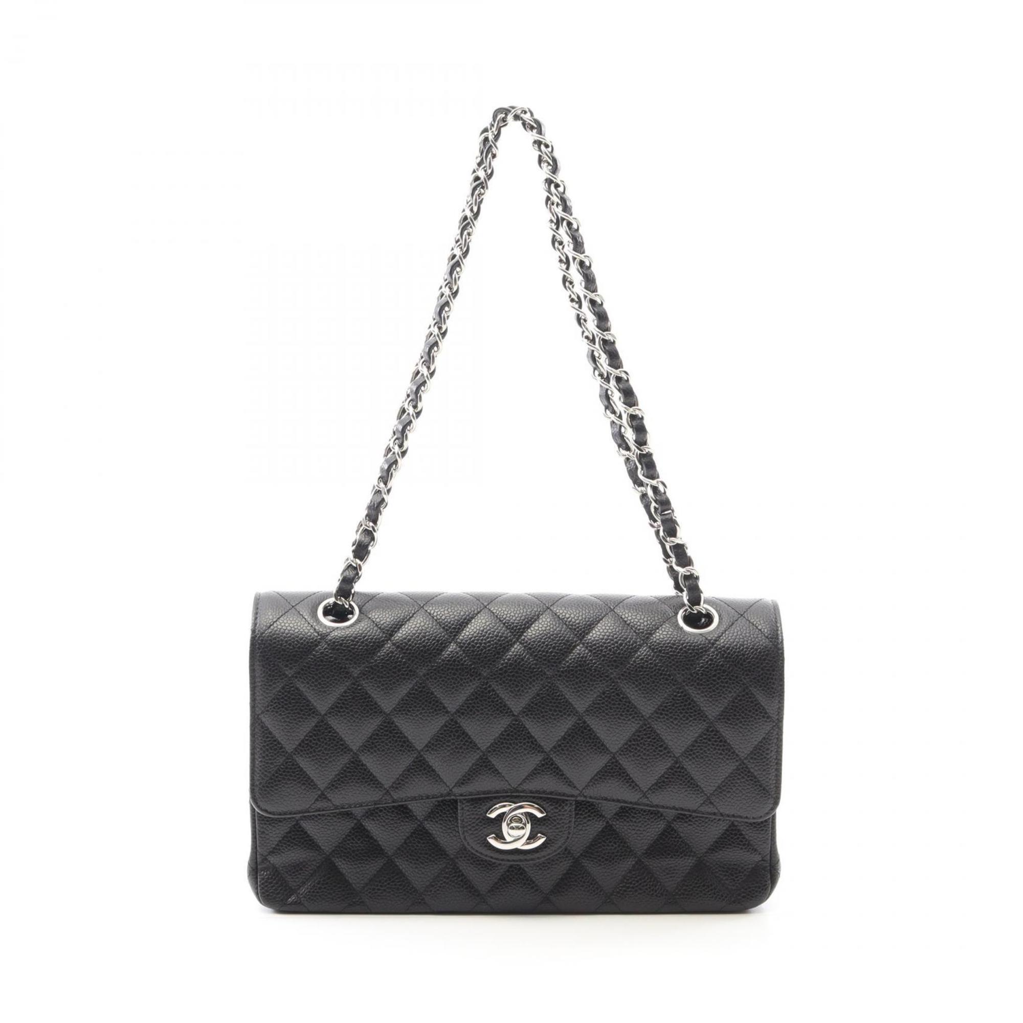 CHANEL Matelasse Double Flap Shoulder Bag in Calfskin Leather, Black, Women’s, A01112
