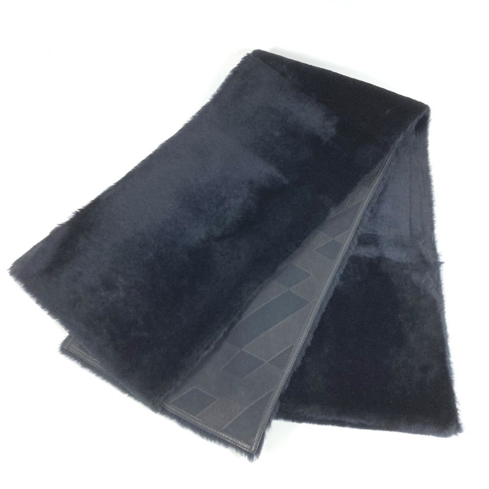 HERMES Leather Fur Shawl Stole Scarf Men’s Women’s Black