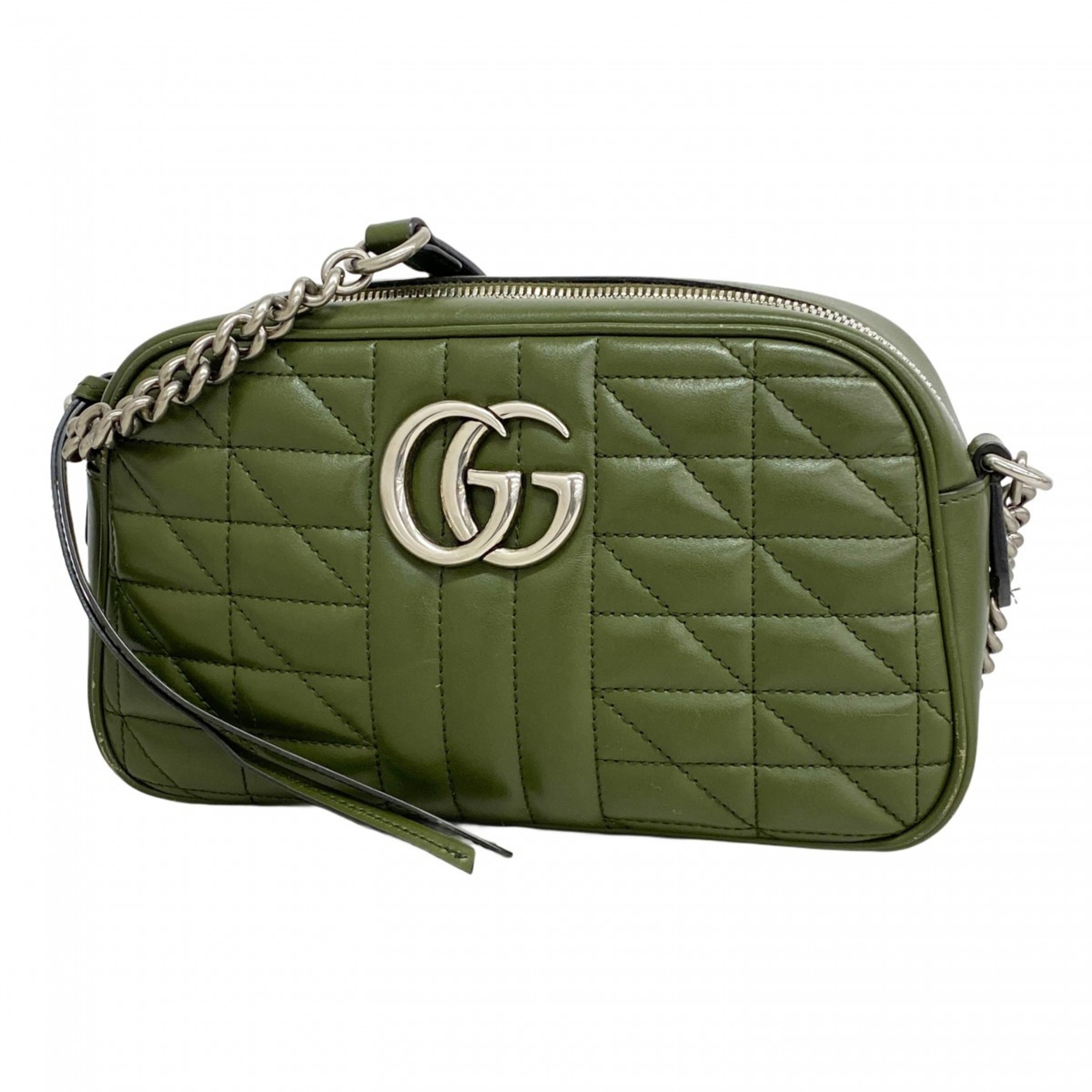 Gucci GG Marmont Shoulder Bag 447632 Leather Khaki Women’s