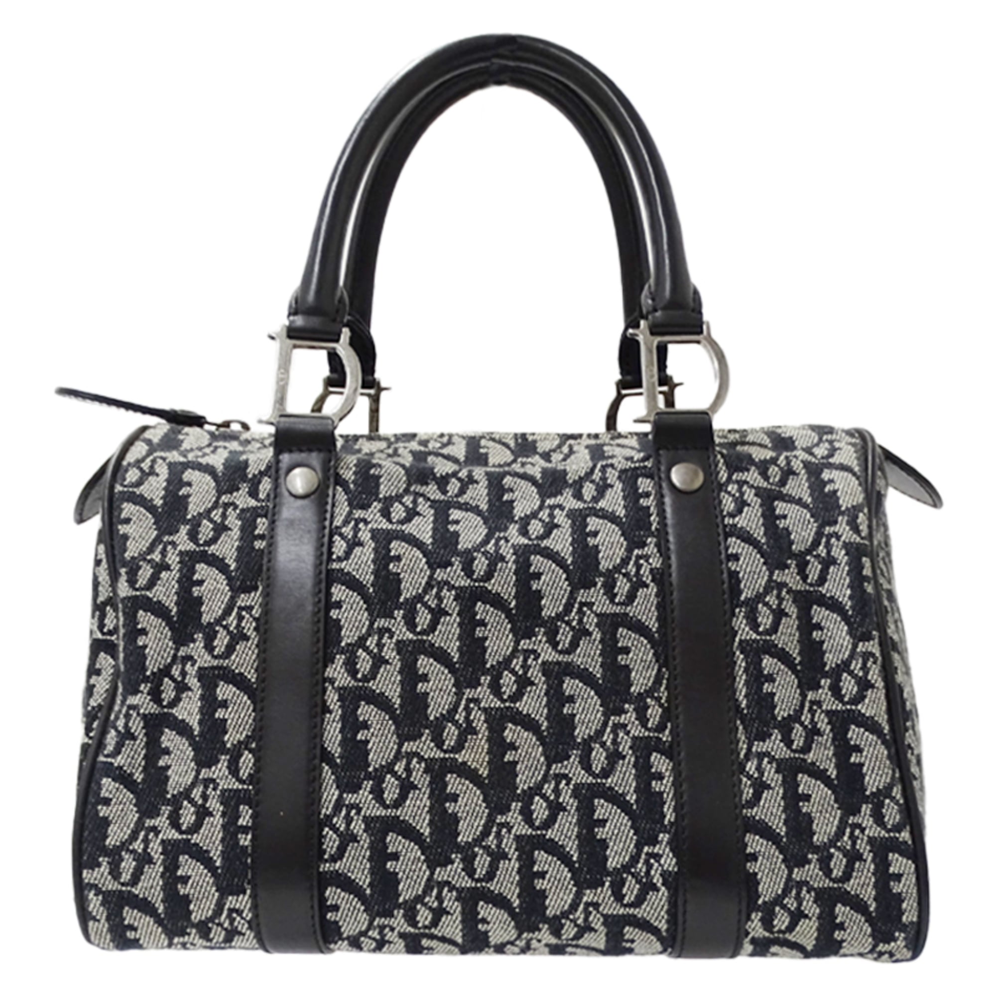 Christian Dior Dior Trotter Handbag, Women’s Canvas, Black Oblique Mini Boston Bag