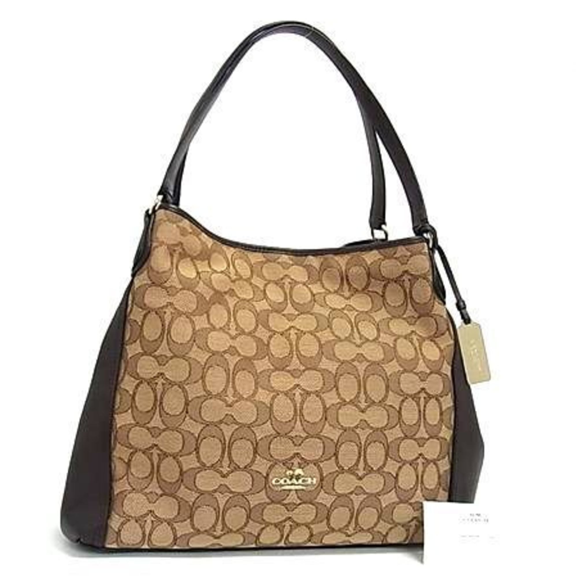 COACH Signature Edie Tote Bag, 36466, Brown Canvas and Leather, Women’s