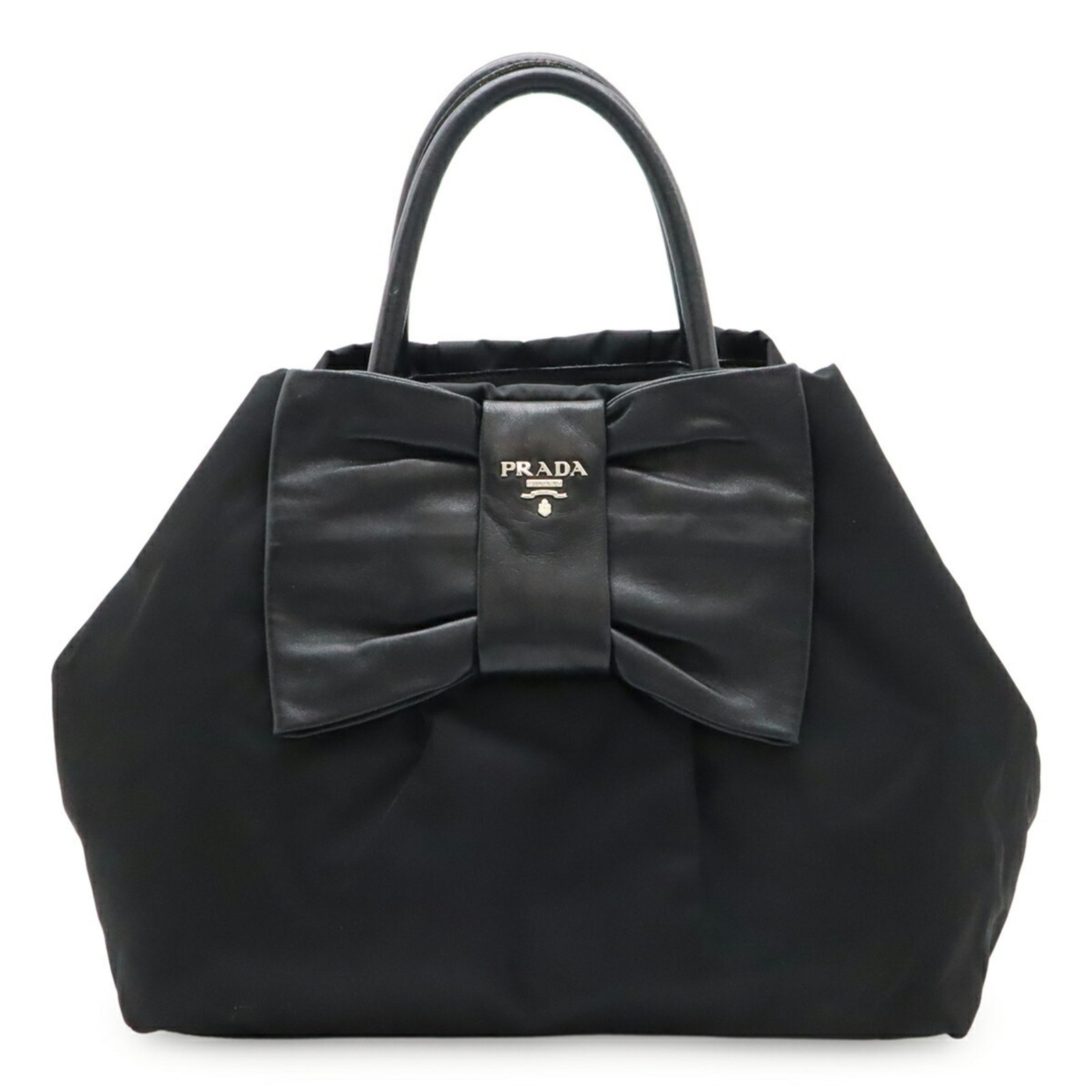 PRADA Prada Mini Tote Bag, Ribbon Nylon Leather Black Nero, Purchased at a Japanese Boutique, BN1601