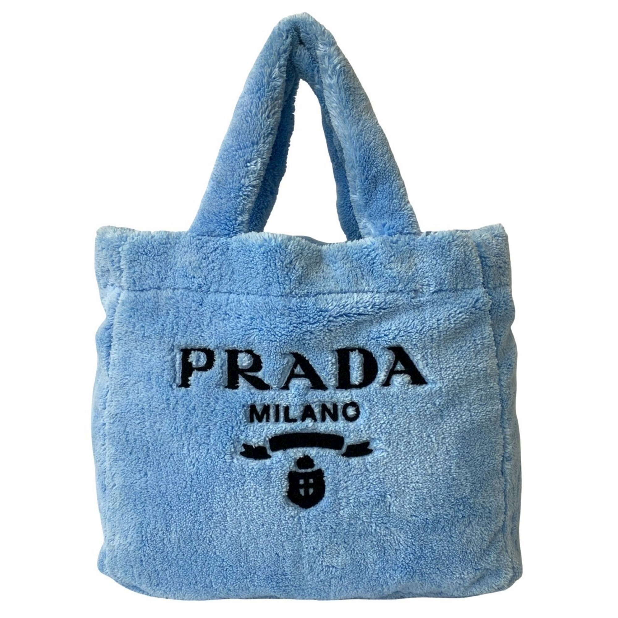 PRADA Terry Tote Bag with Triangle Logo and Metal Hardware, Pile Towel Bag, Handbag, A4 Size, Light Blue, 40342