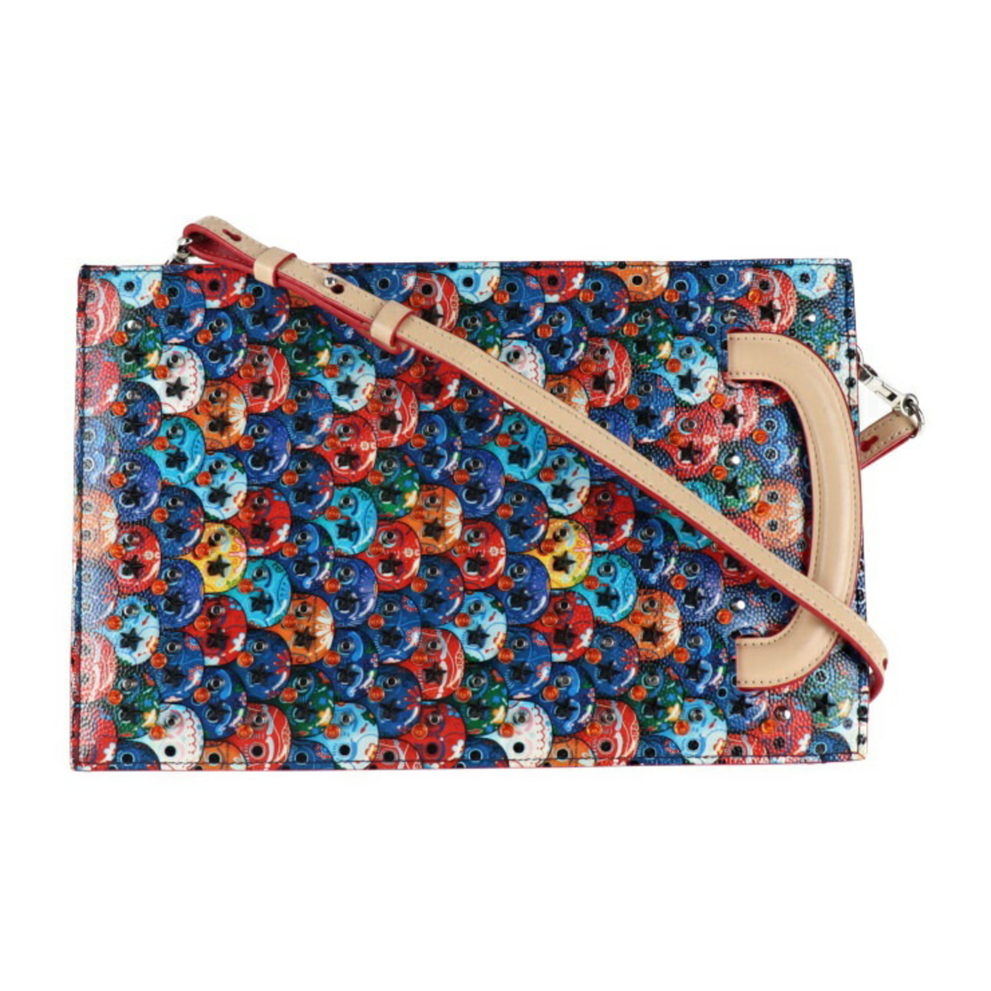 Christian Louboutin Trick Track Small Portfolio Clutch Bag 3175108 Leather Multicolor Skull 3WAY 2WAY Shoulder