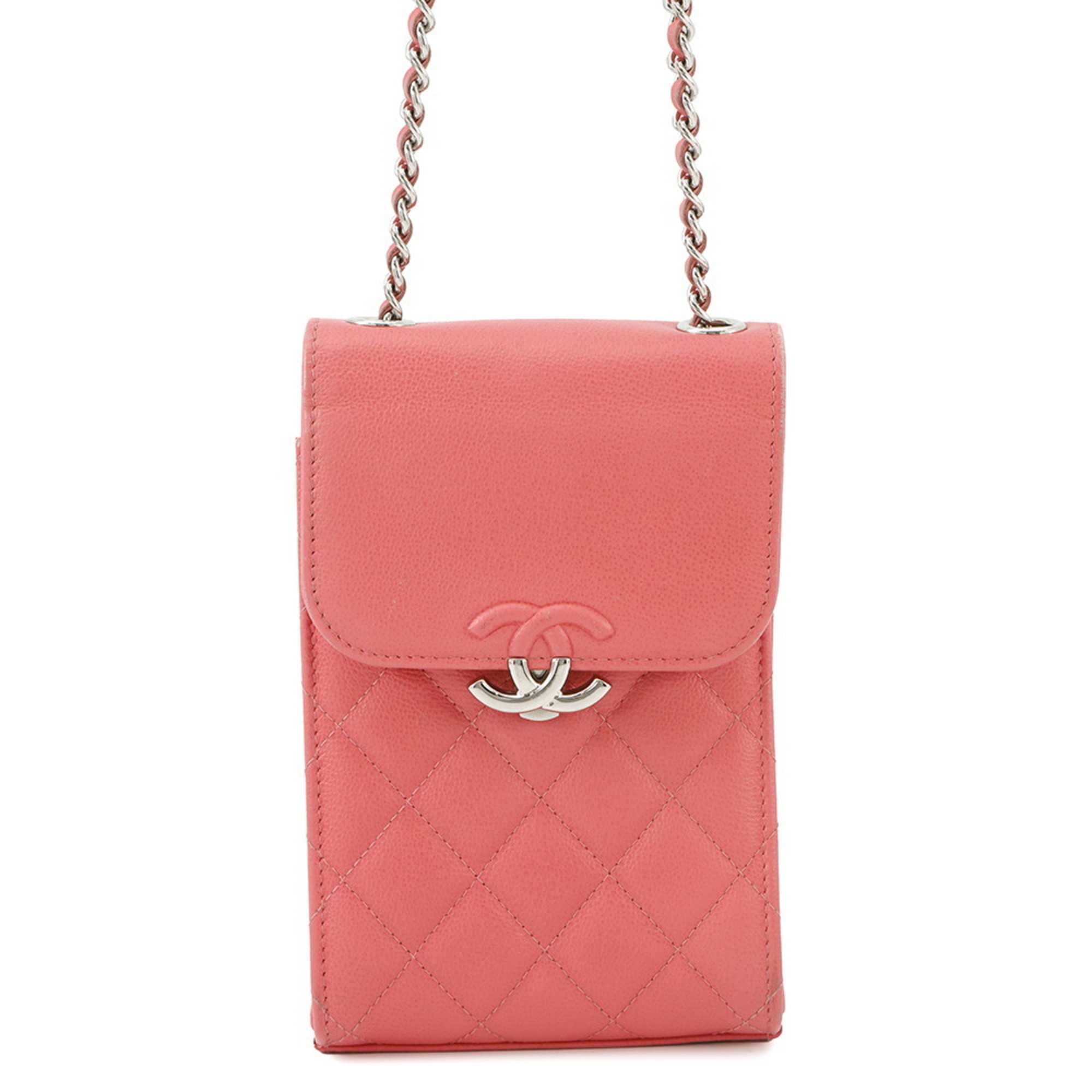 Chanel Chain Phone Case Shoulder Bag Matelasse Half Coco Mark Leather CHANEL