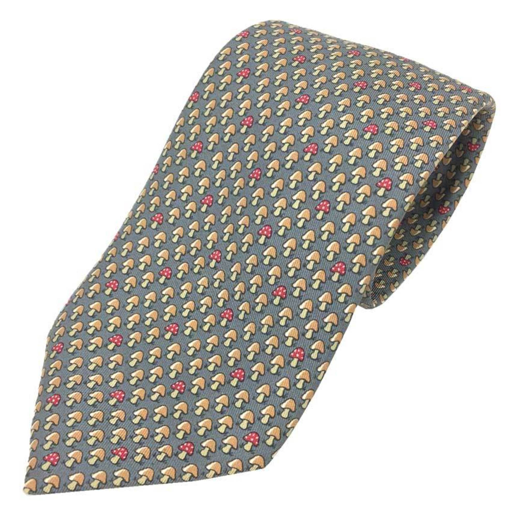 Hermes HERMES tie mushroom pattern silk grey men’s