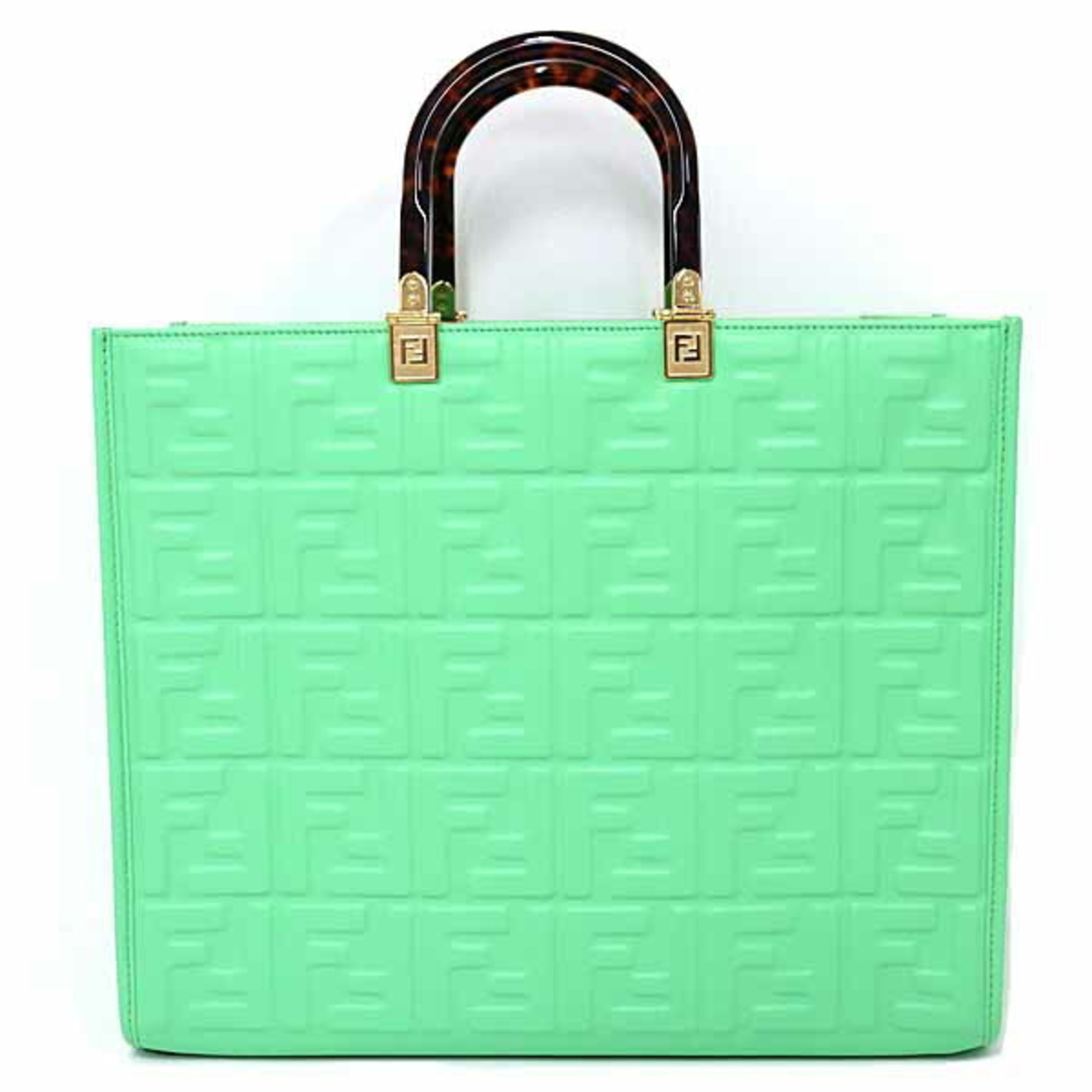 FENDI Sunshine Medium Shopper Bag Tote Shoulder 8BH386 Green Unused