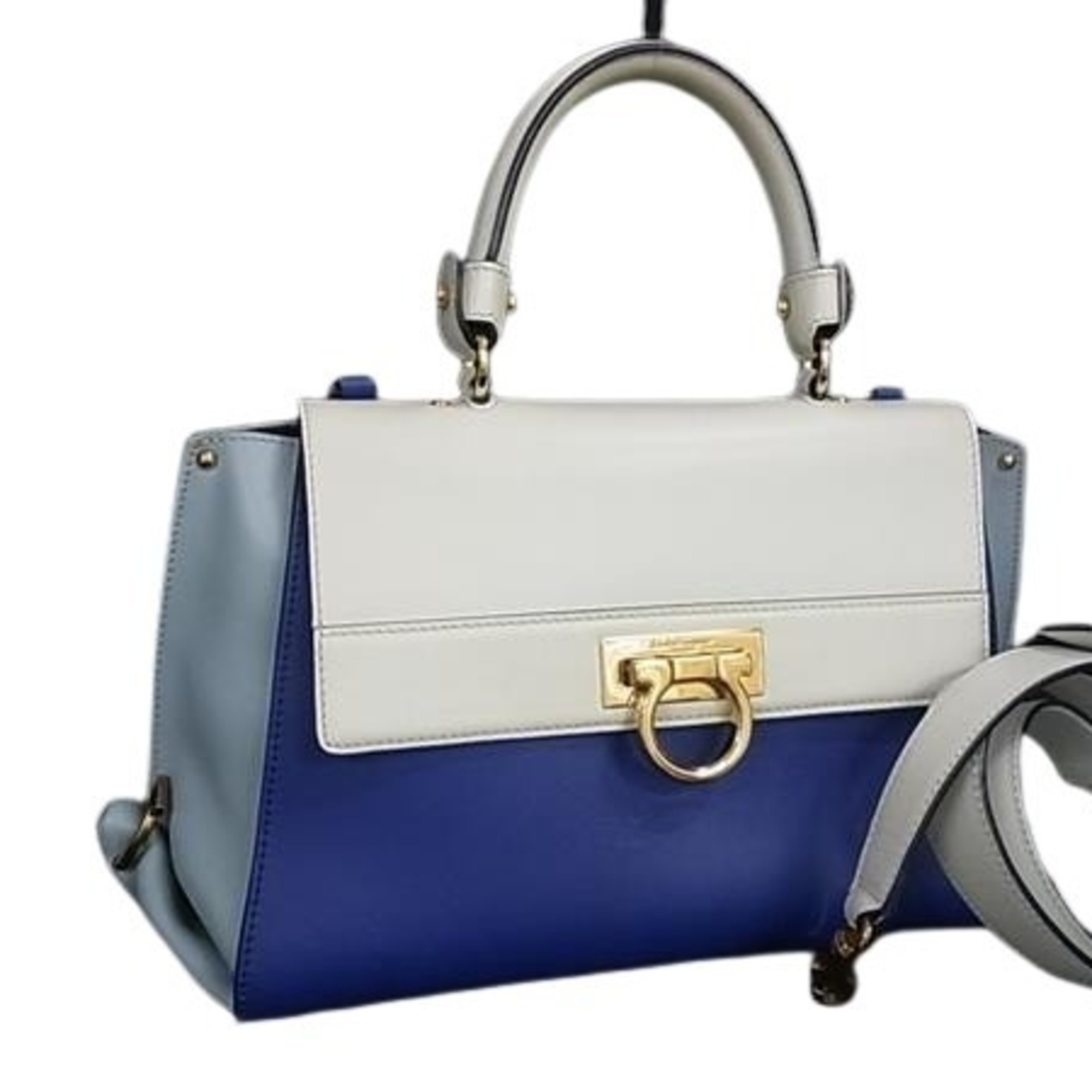 Salvatore Ferragamo Gancini Sofia handbag FZ21 E530 in blue and white leather for women