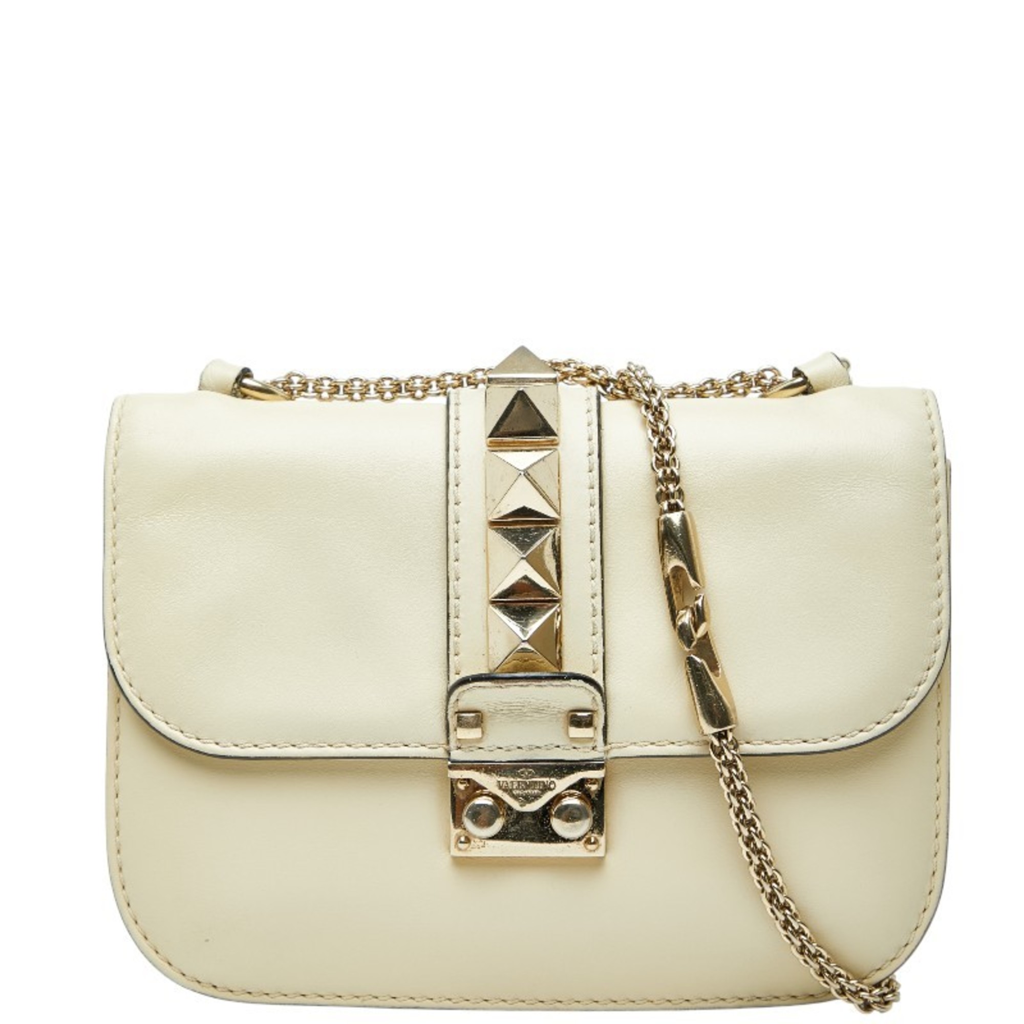 Valentino Studded Chain Shoulder Bag in White and Gold Leather for Women